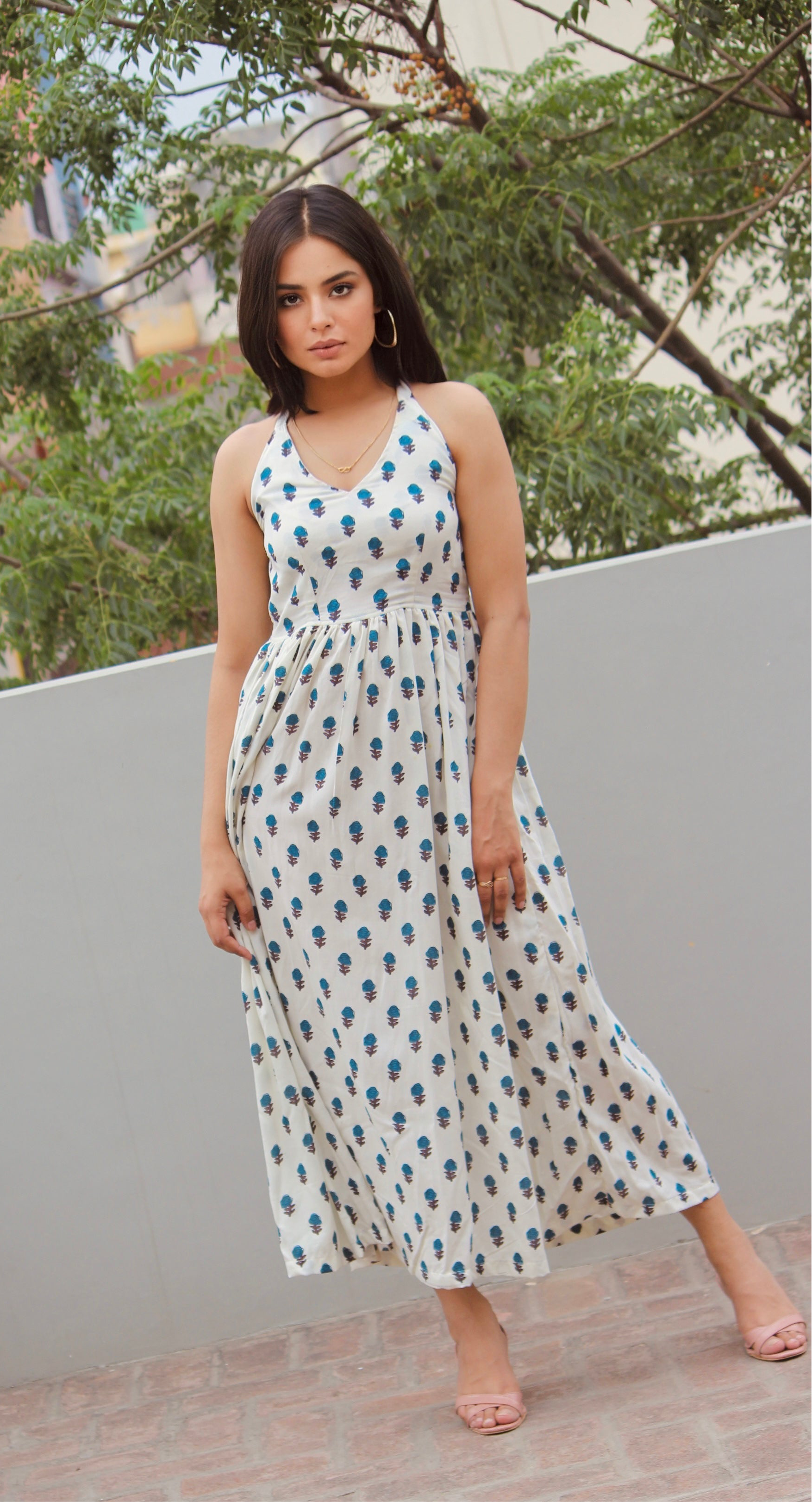 Indigo Halter Maxi Dress