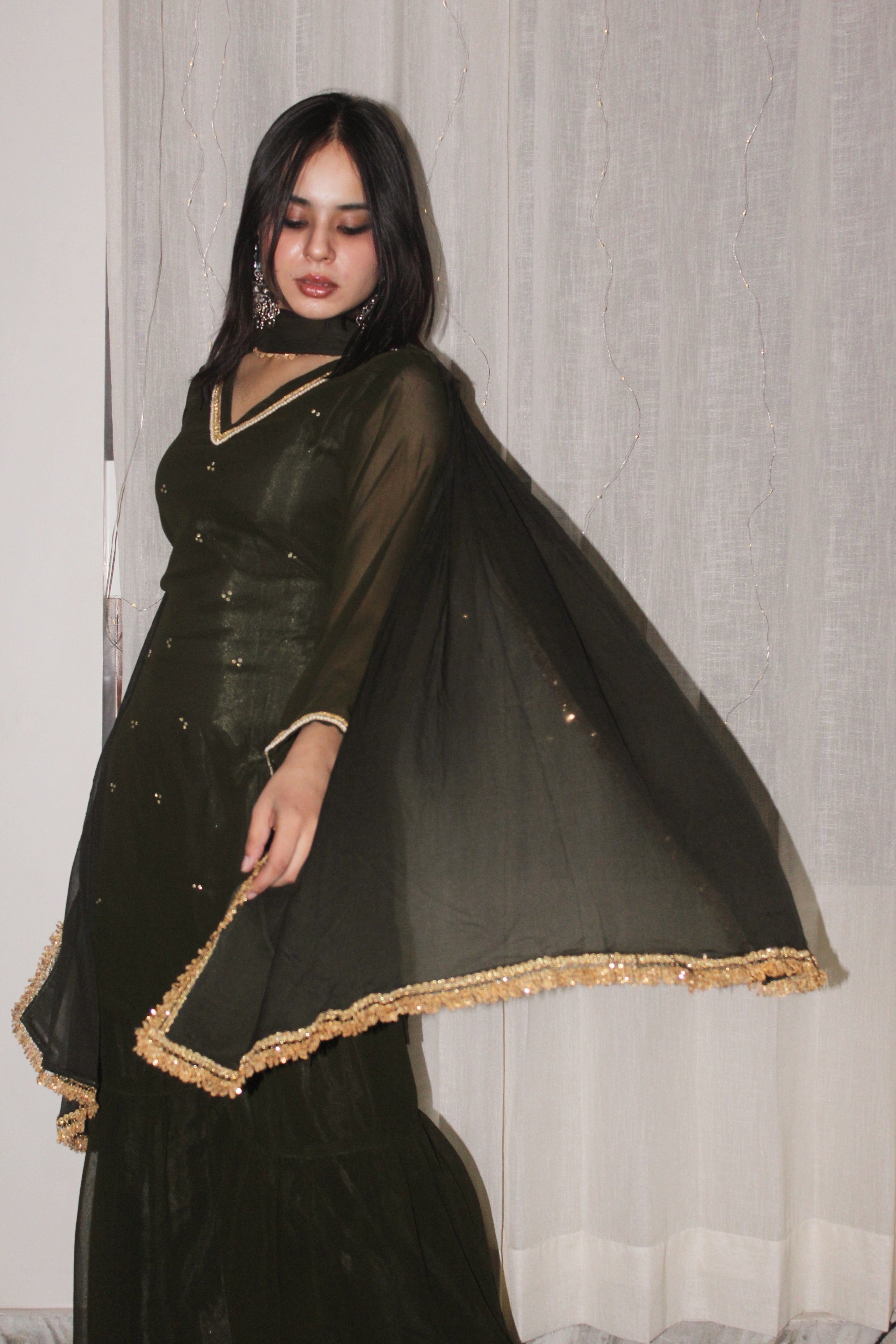 Ziya Olive Mirror Work Suit Set