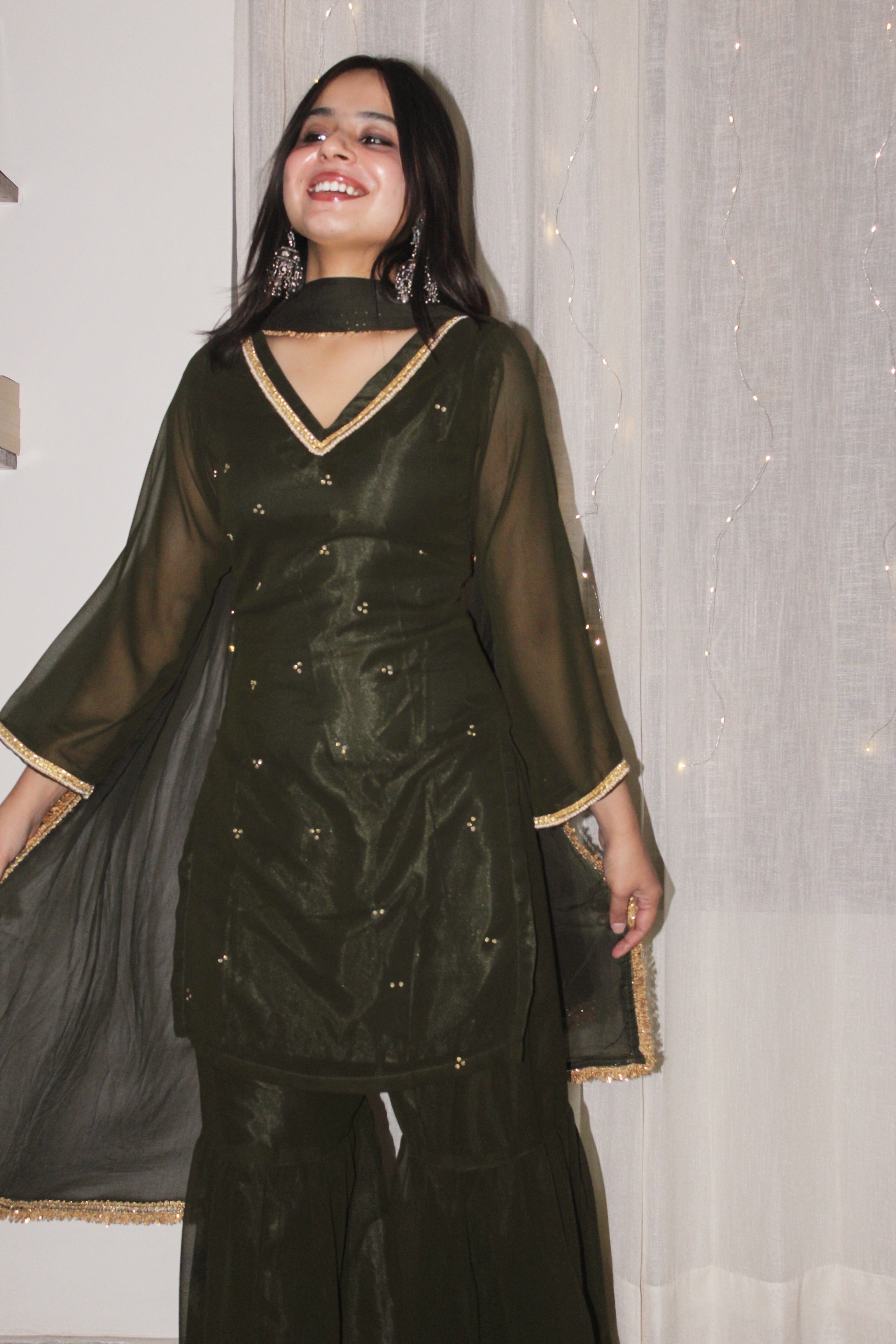 Ziya Olive Mirror Work Suit Set