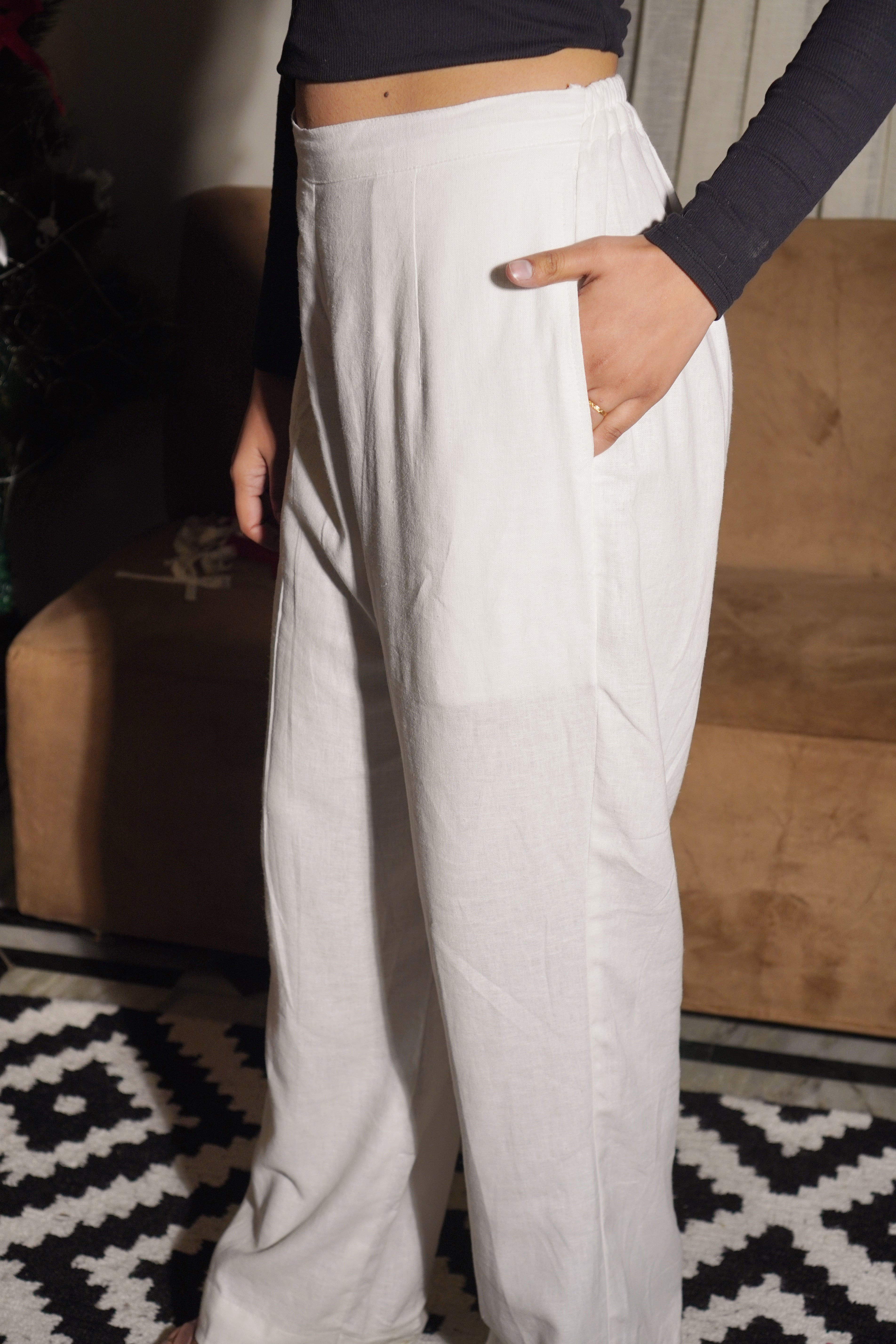 White wide leg linen pants