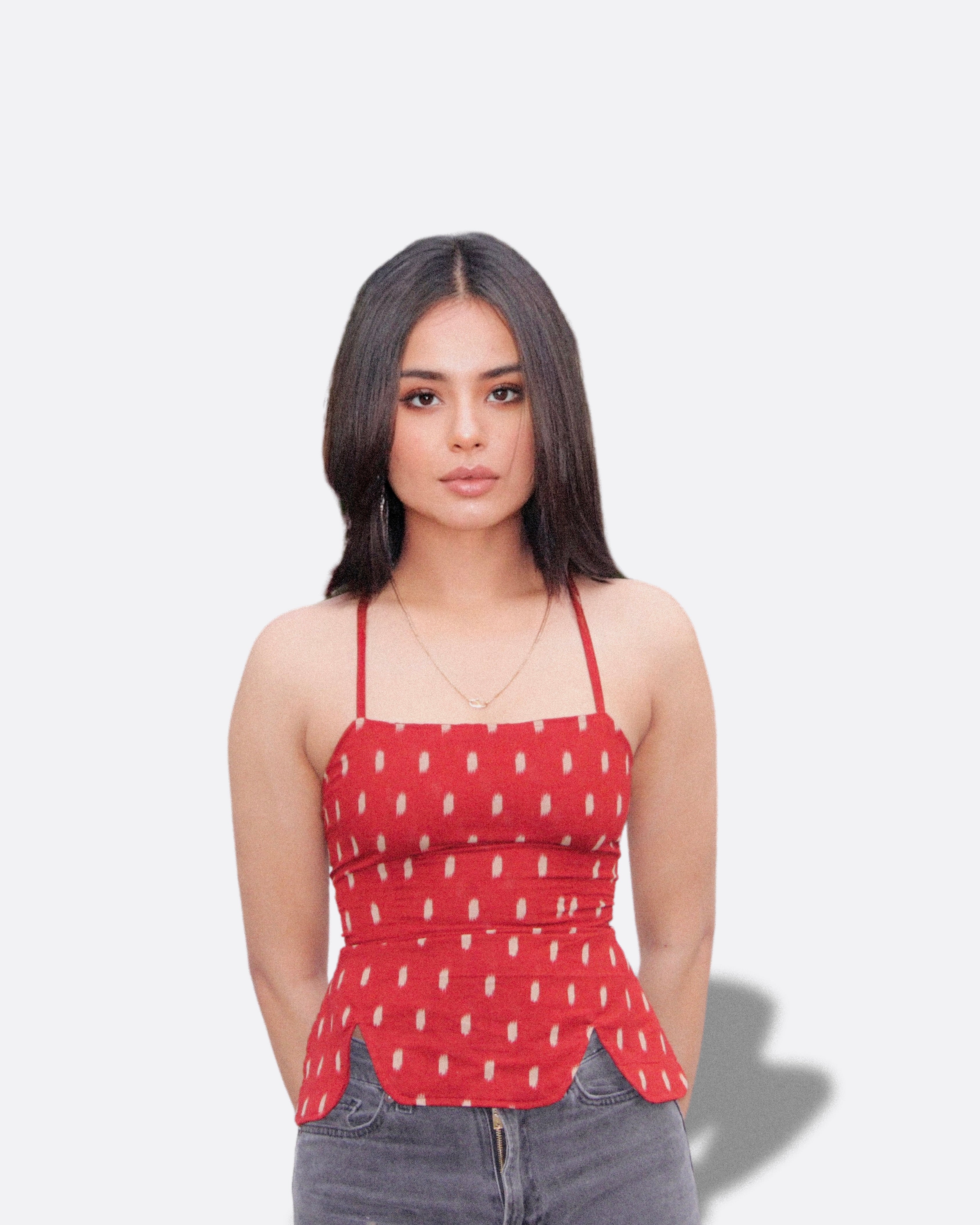 Rust Ikat Strappy Corset Top