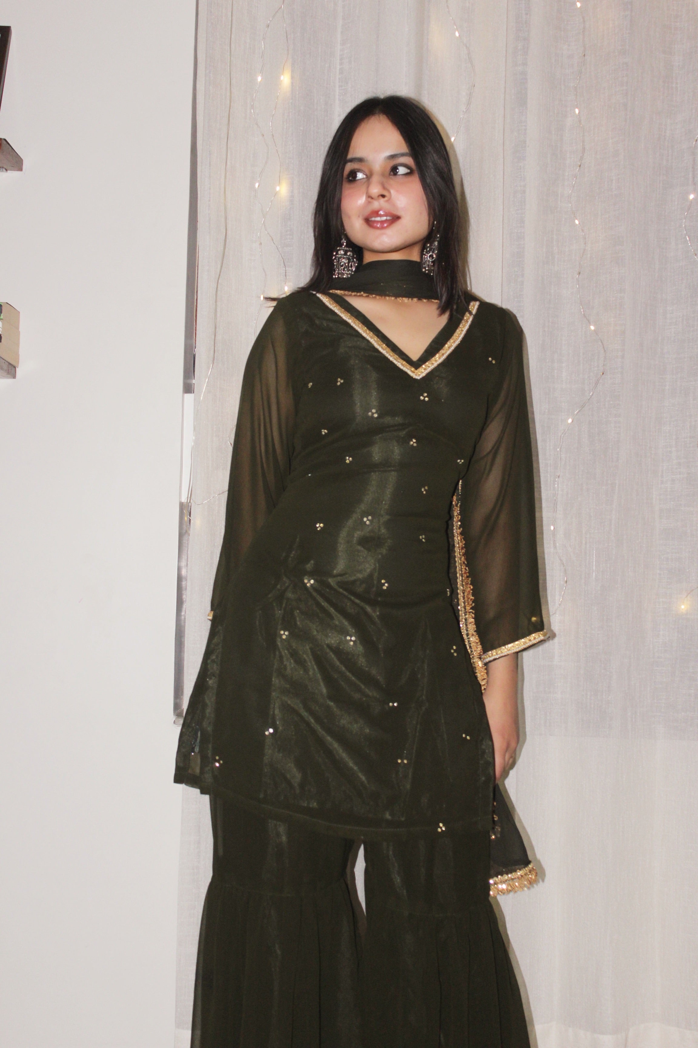 Ziya Olive Mirror Work Suit Set