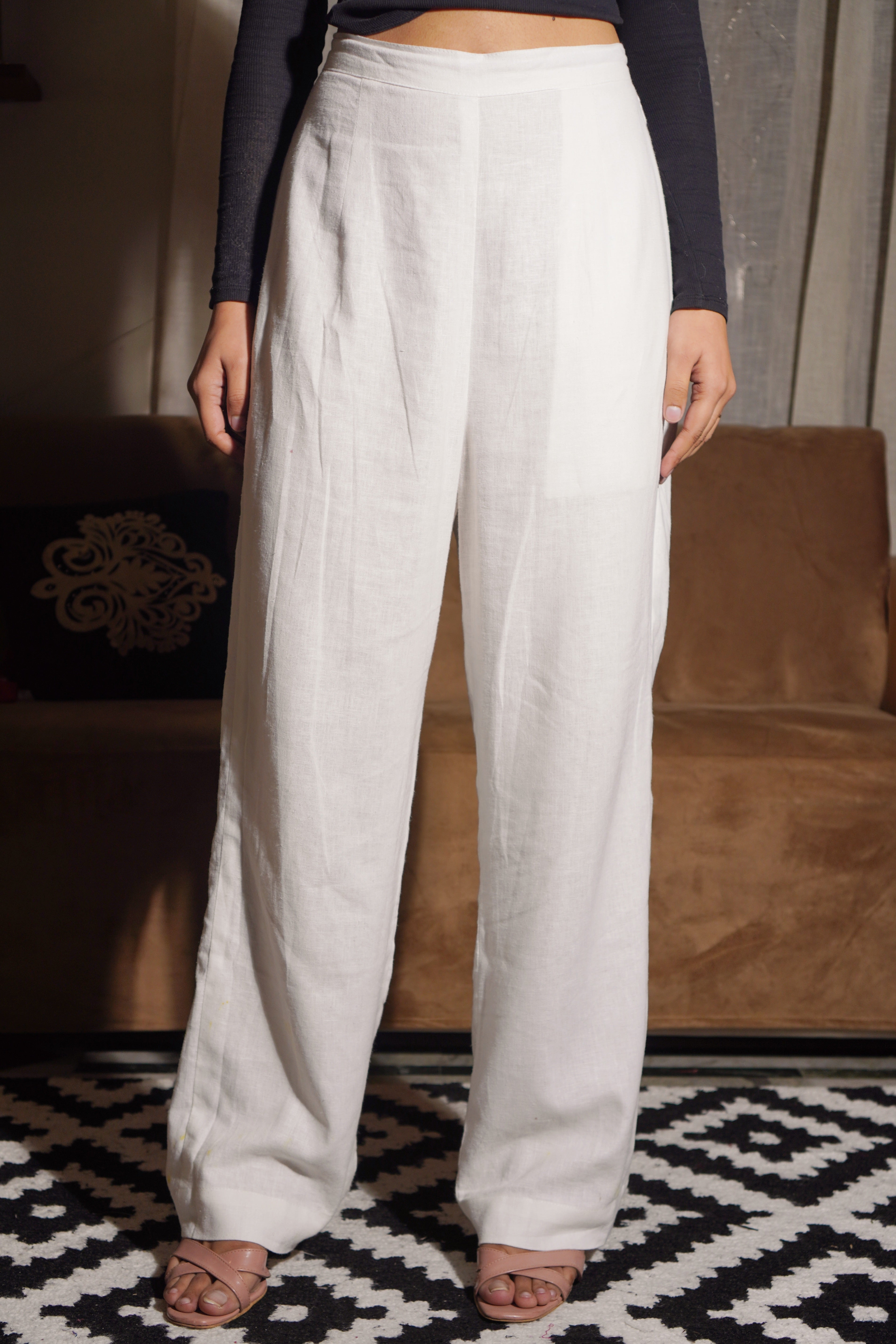 White wide leg linen pants