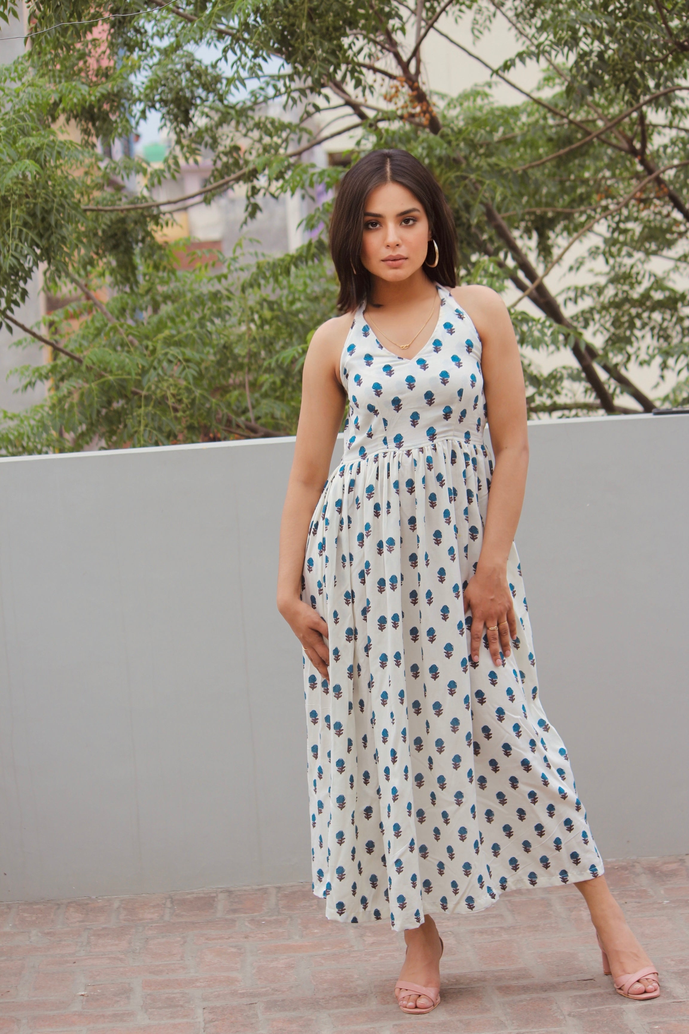 Indigo Halter Maxi Dress