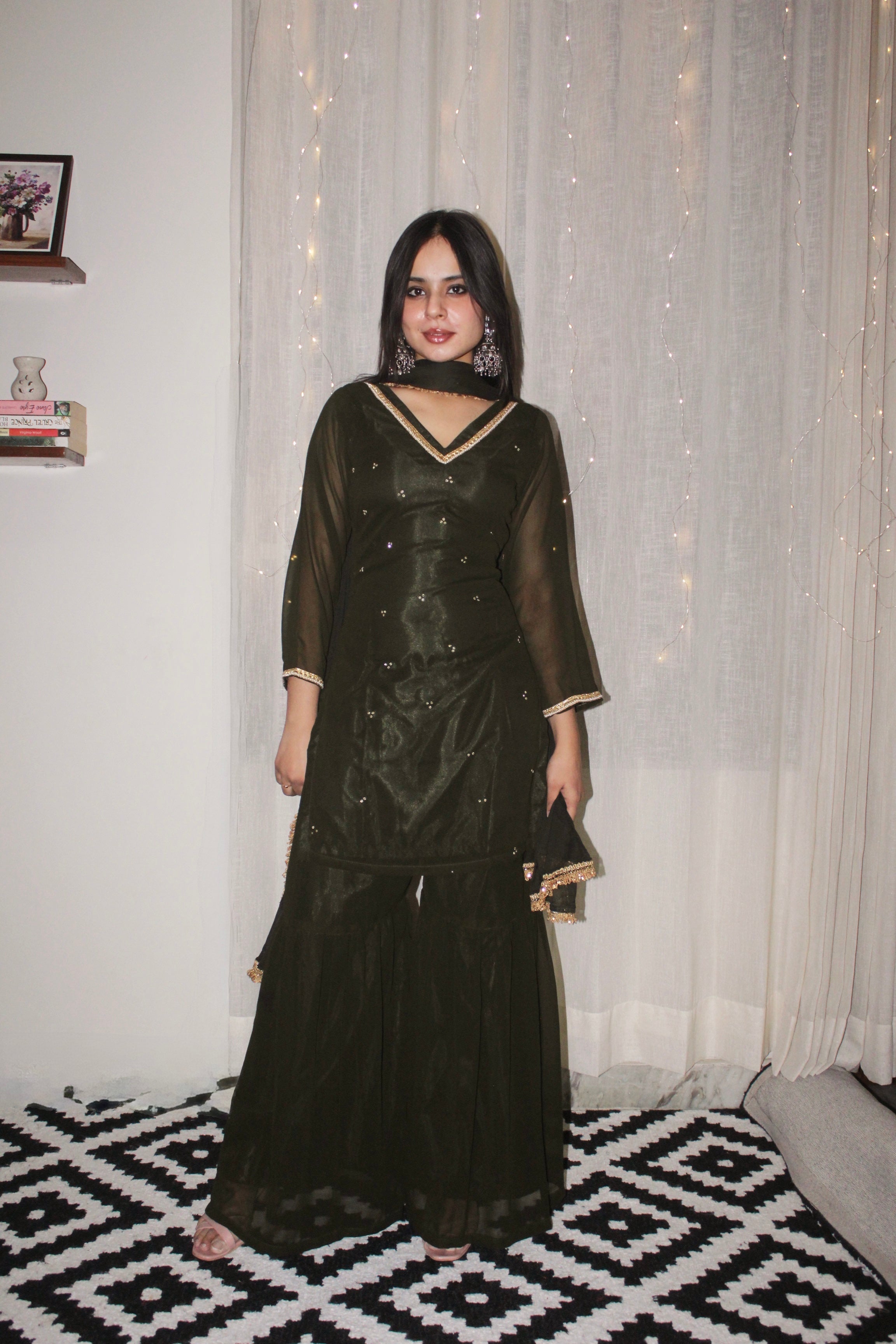 Ziya Olive Mirror Work Suit Set