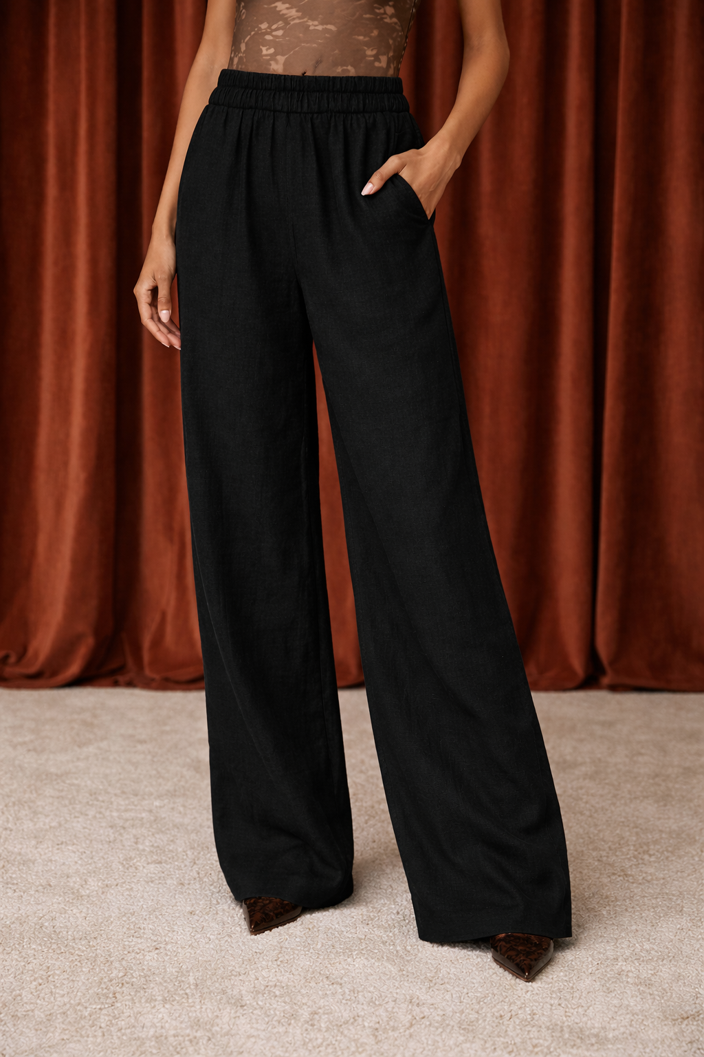 Black Wide Leg Linen Pants