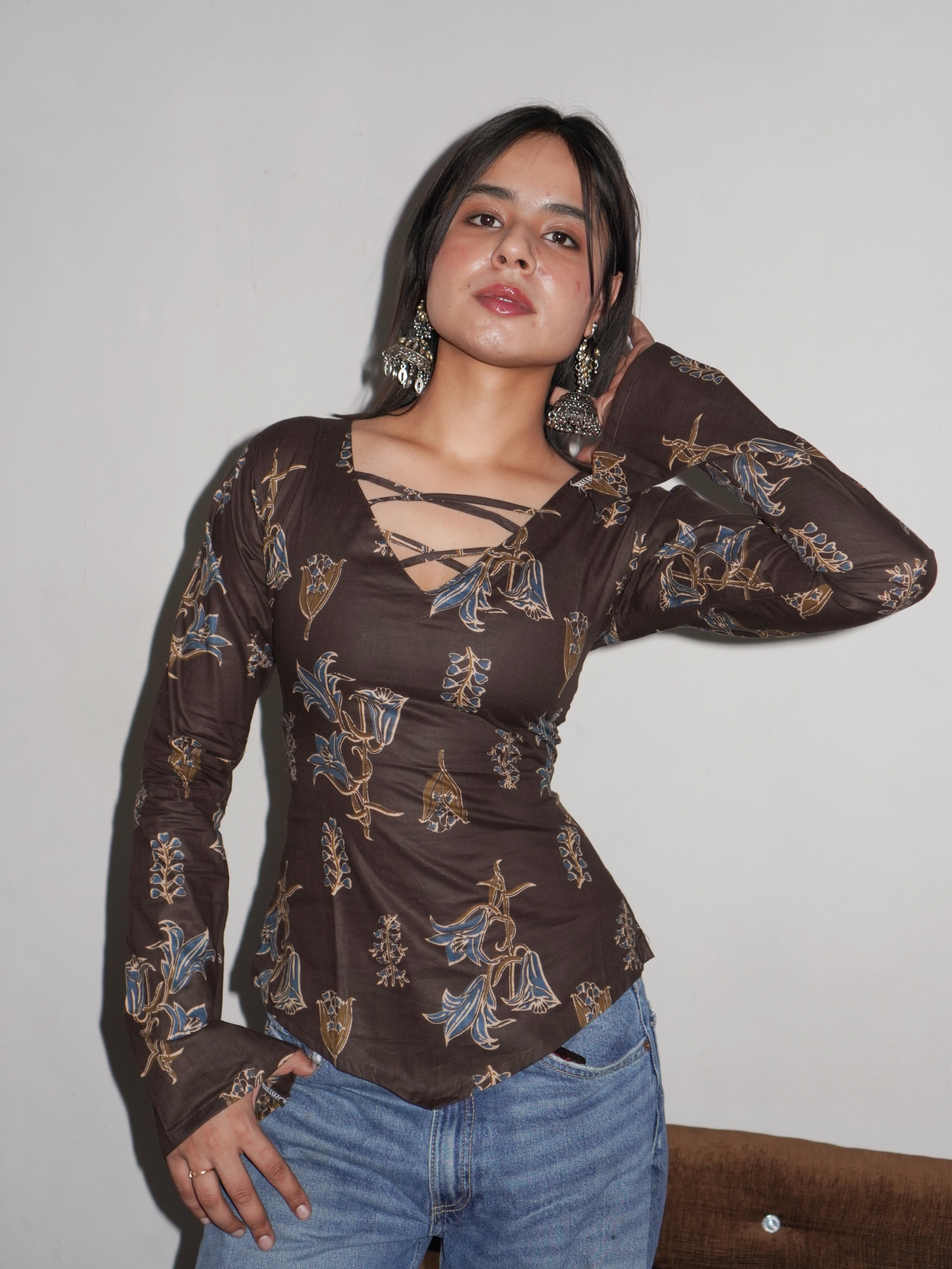 RUHI CRISS CROSS CORSET BACK TOP