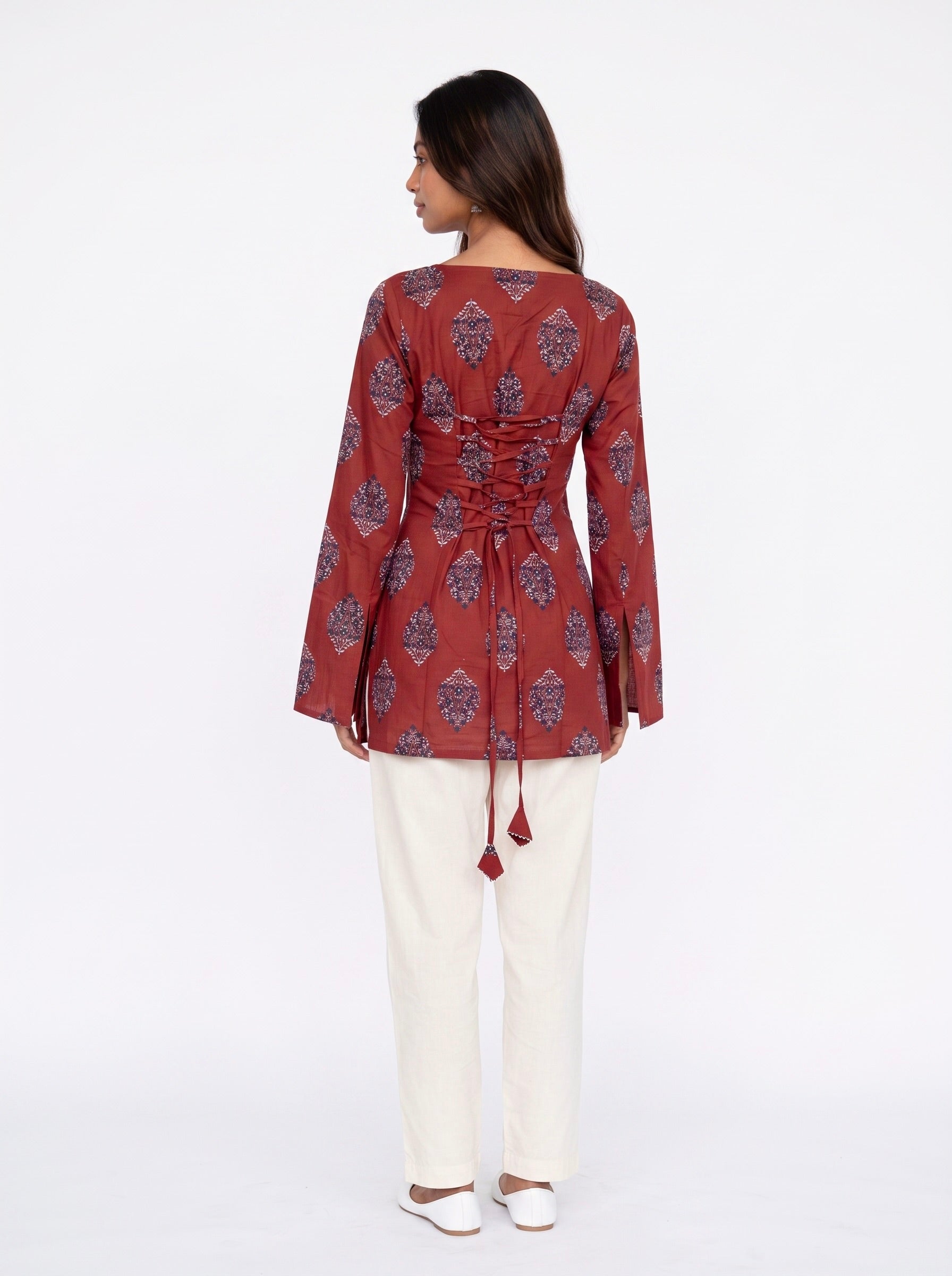 Rehmat Bell Sleeved Corset Back Kurti