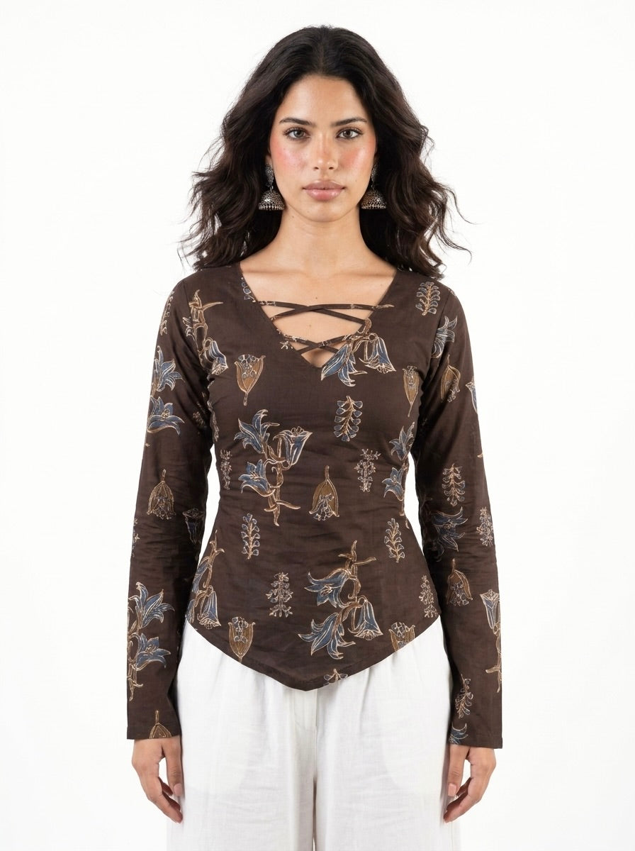 RUHI CRISS CROSS CORSET BACK TOP