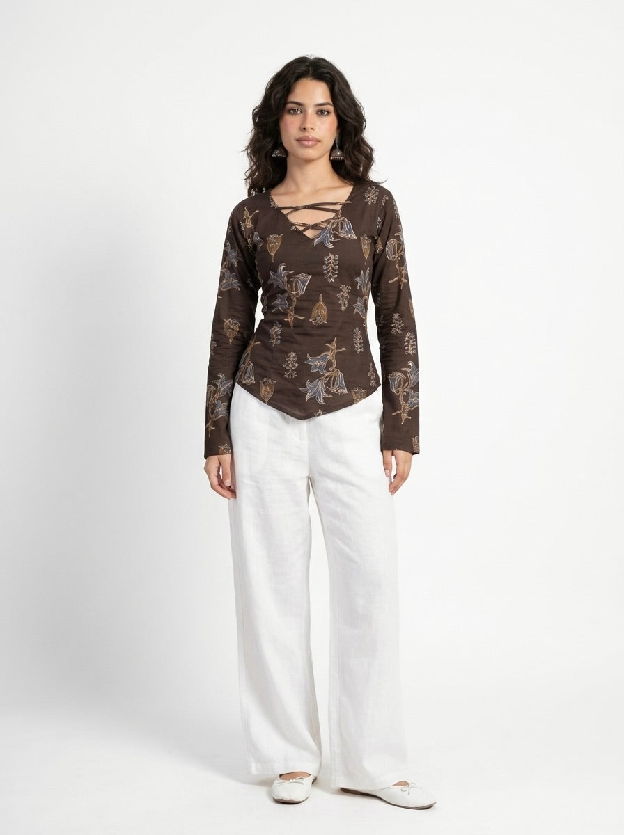 RUHI CRISS CROSS CORSET BACK TOP