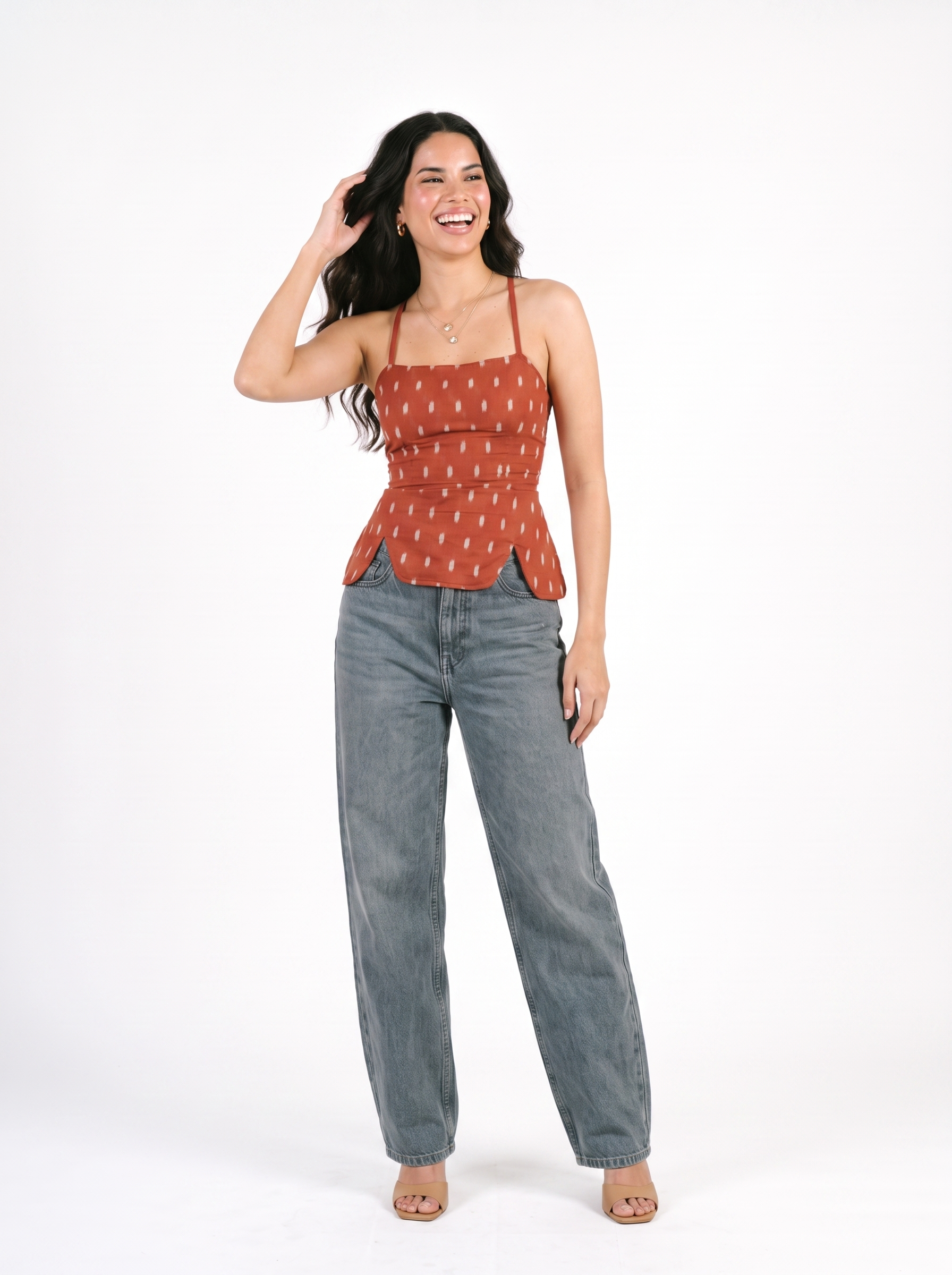 Rust Ikat Strappy Corset Top