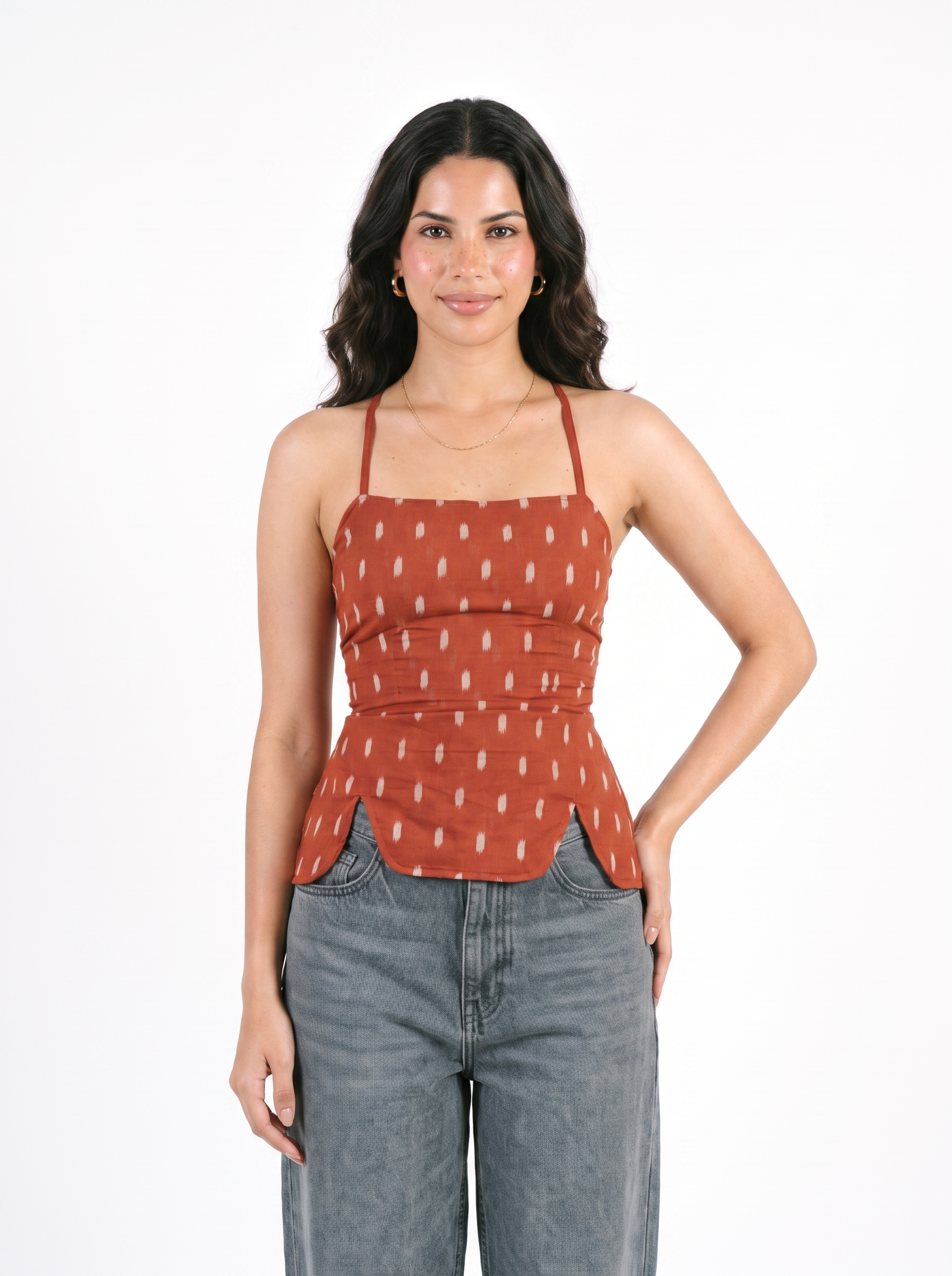 Rust Ikat Strappy Corset Top
