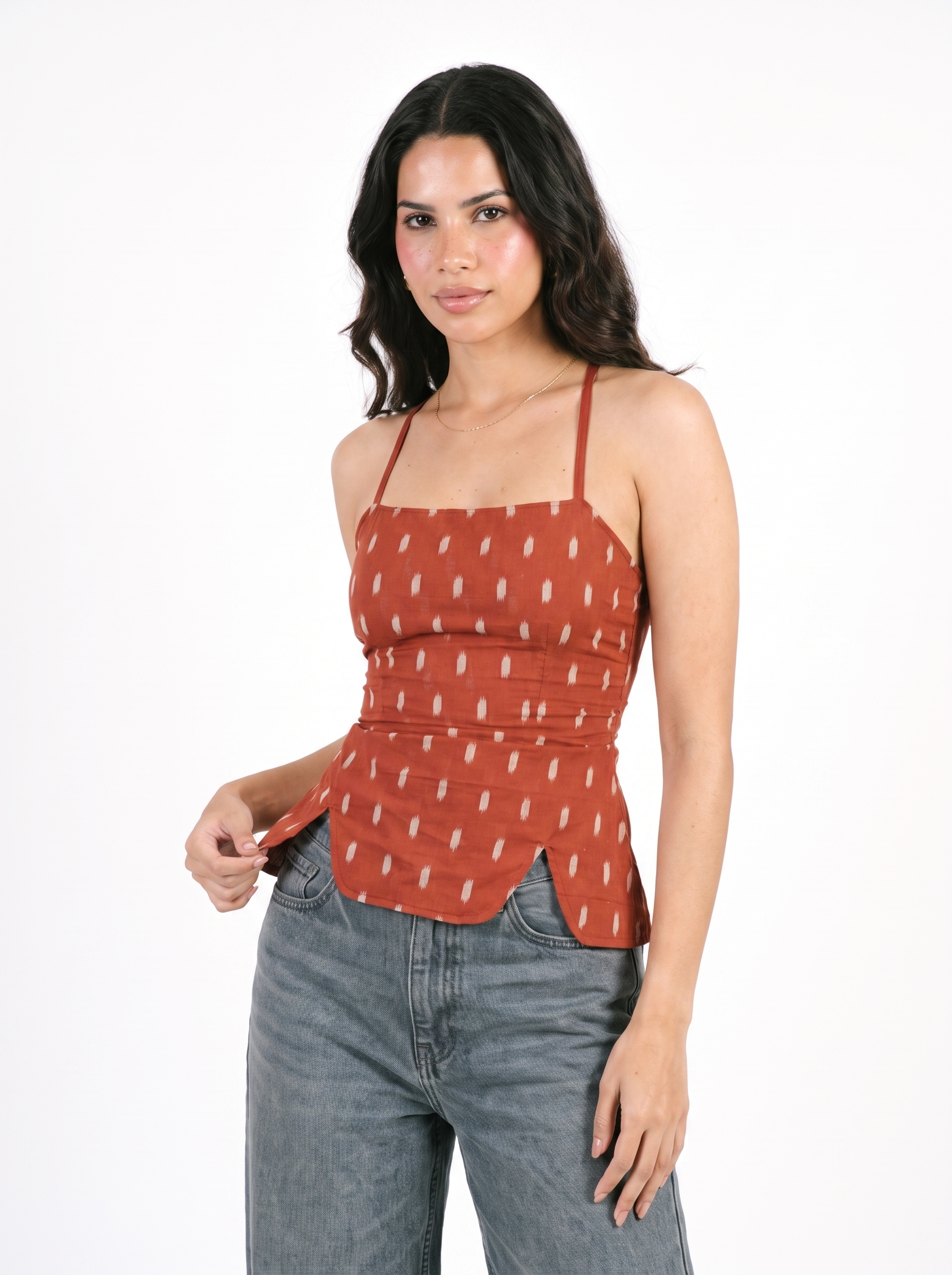 Rust Ikat Strappy Corset Top