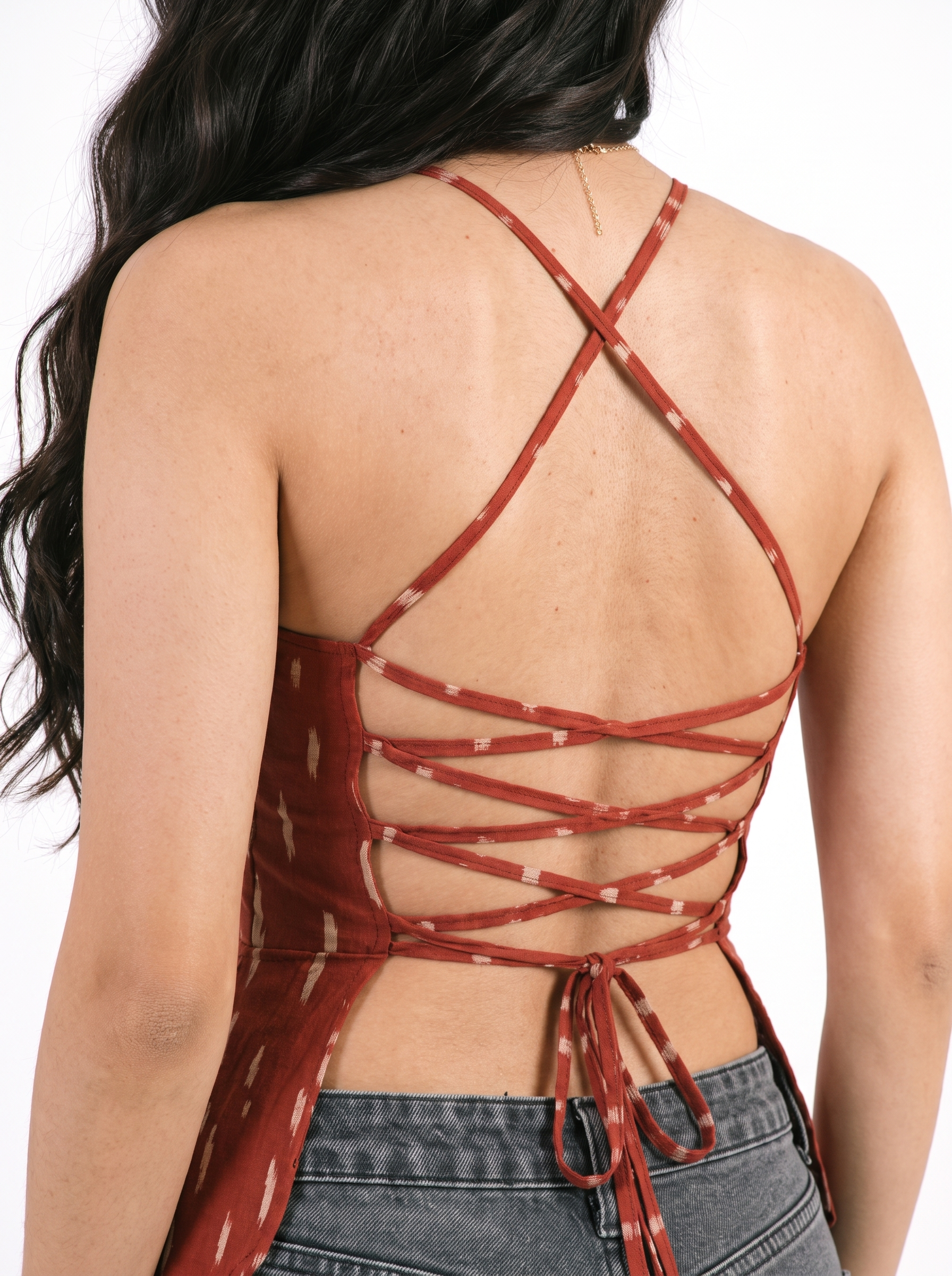 Rust Ikat Strappy Corset Top