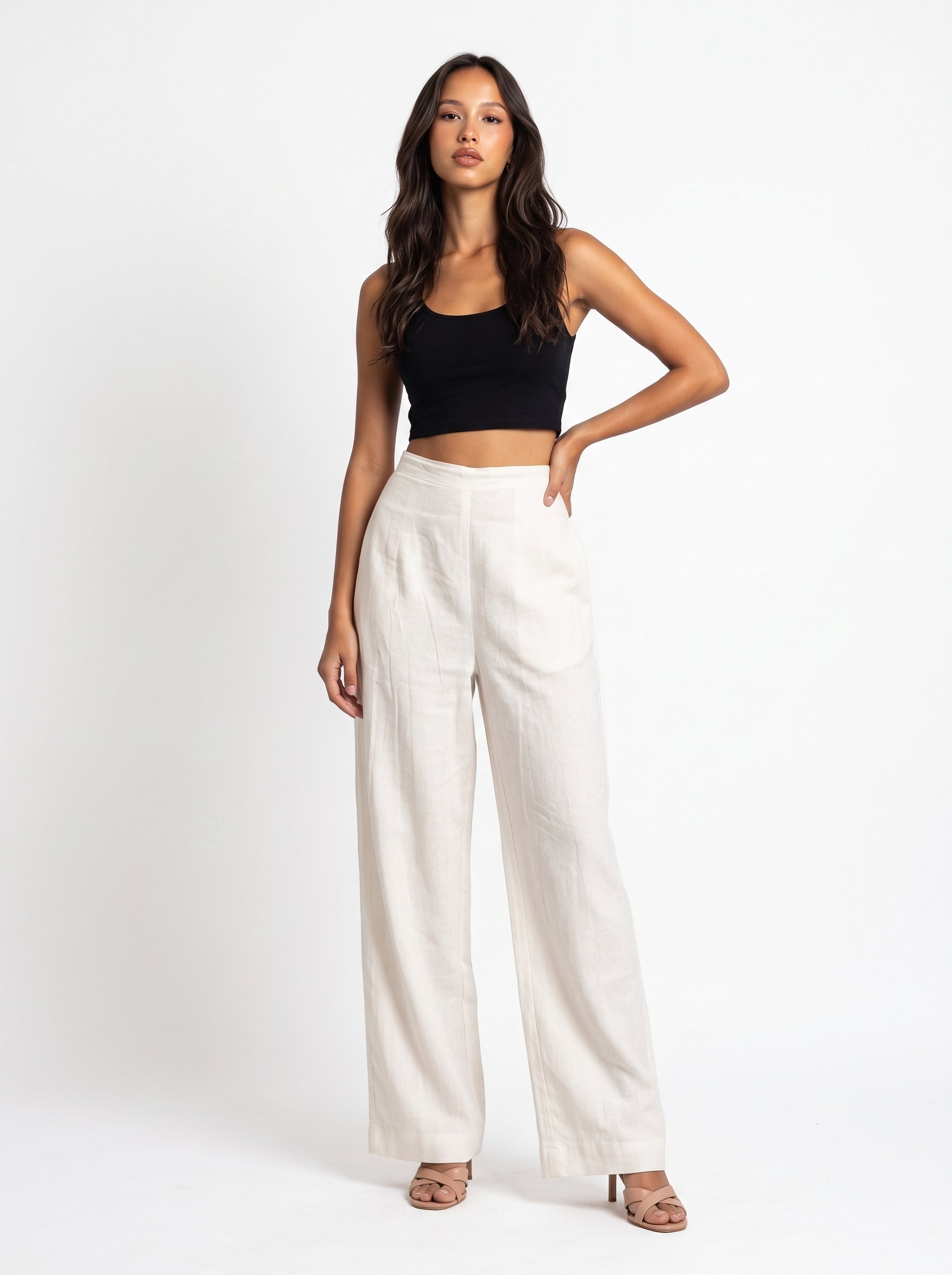 White Wide Leg Linen Pants
