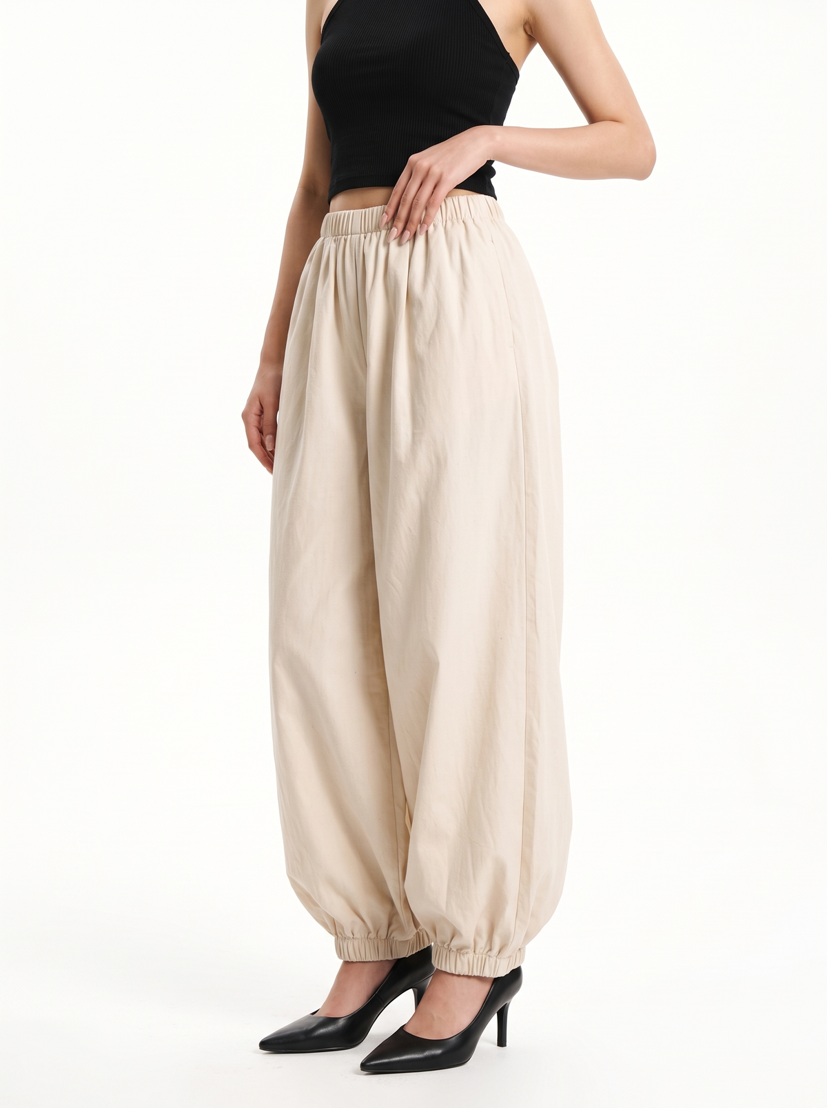 Beige Balloon Fit Pants