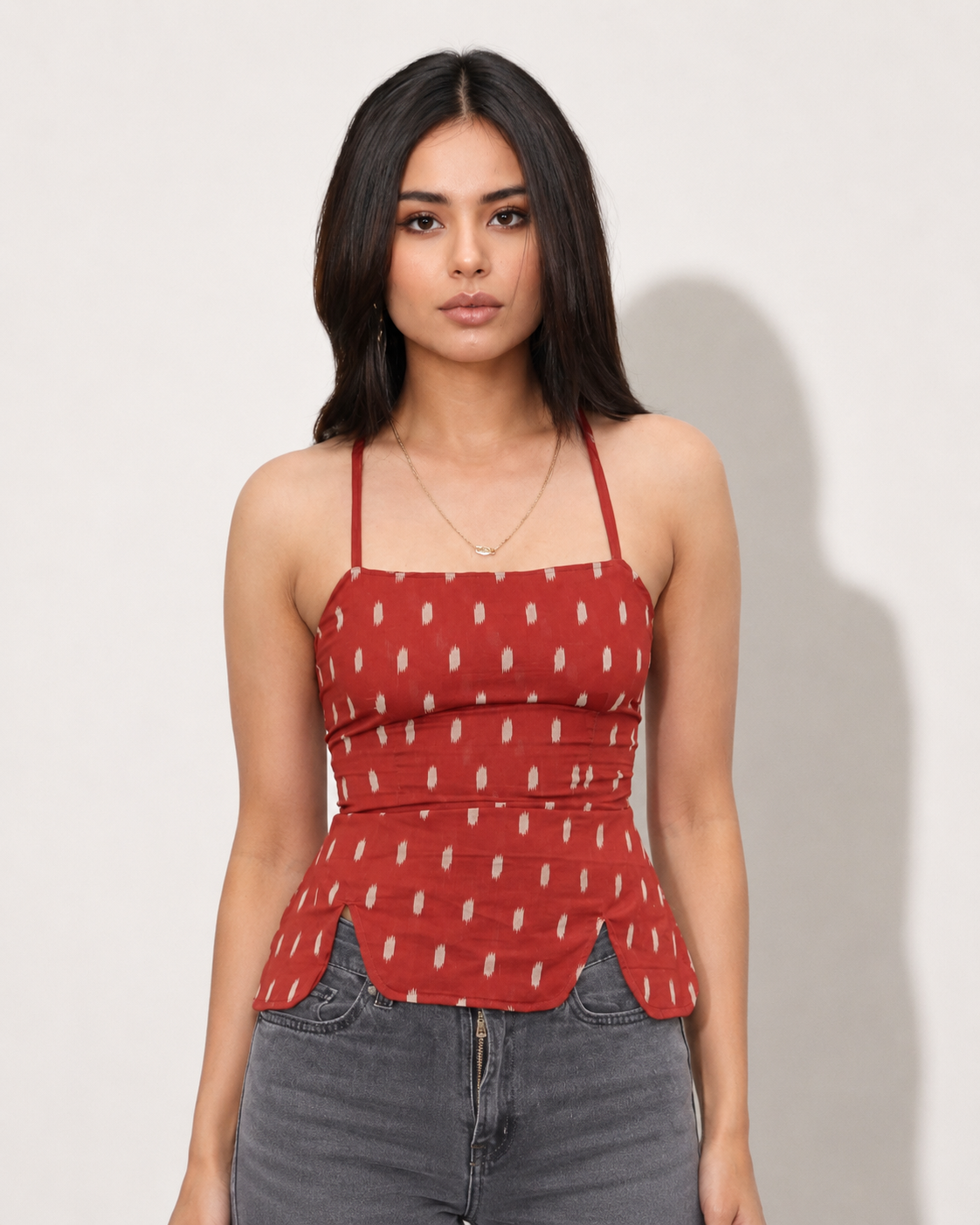 Rust Ikat Strappy Corset Top