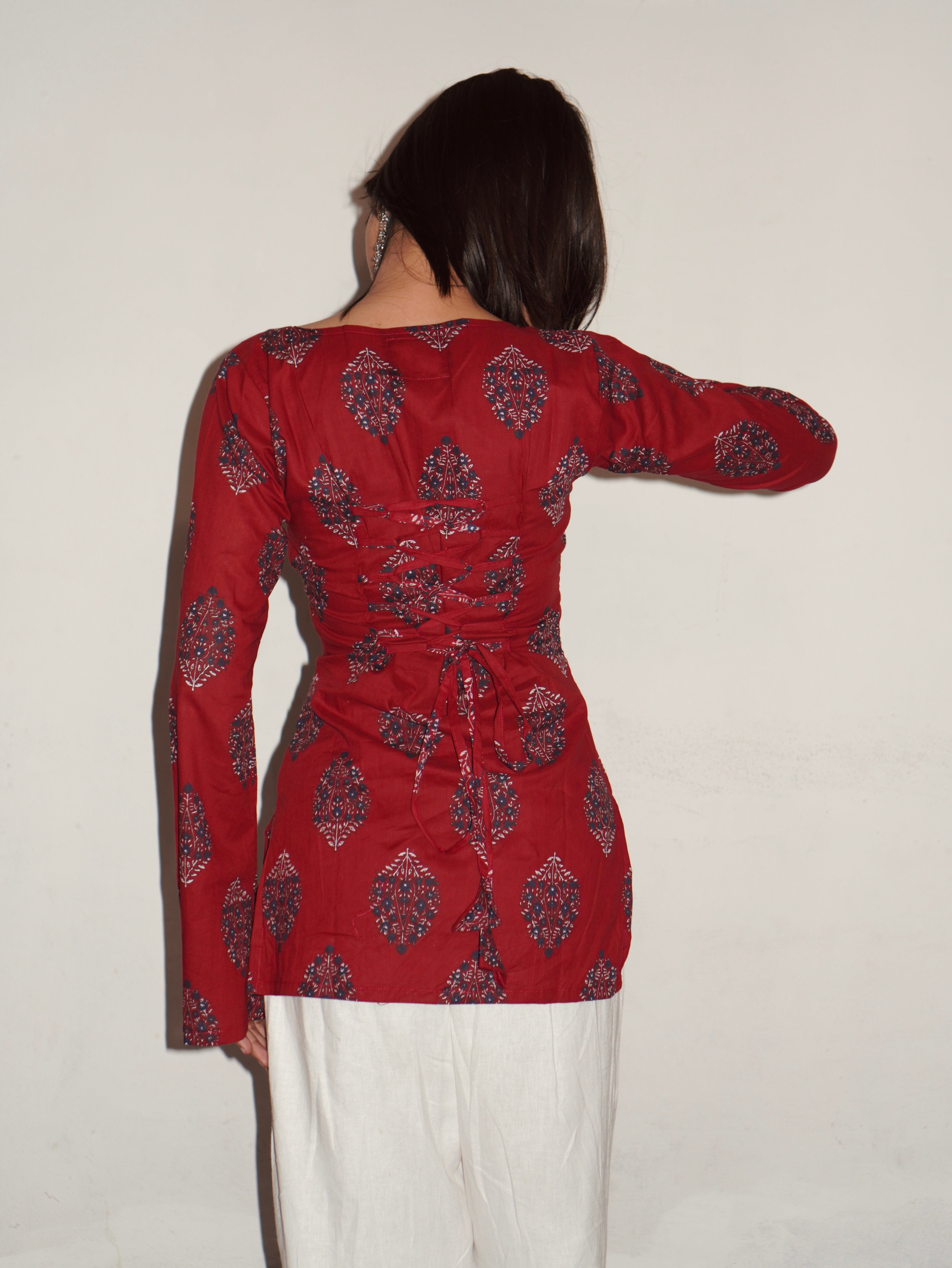 Rehmat Bell Sleeved Corset Back Kurti
