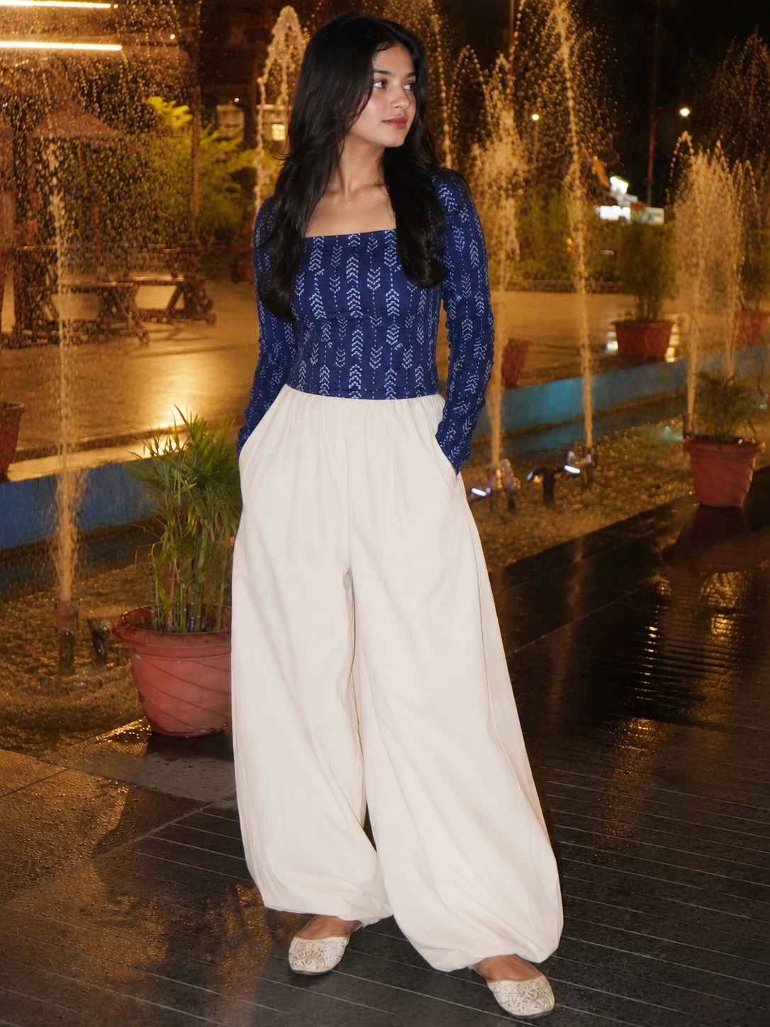 Beige Balloon Fit Pants