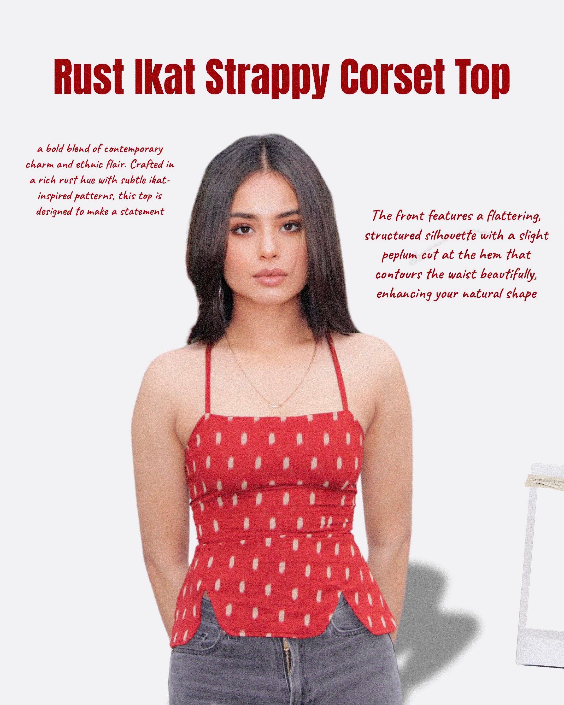 Rust Ikat Strappy Corset Top