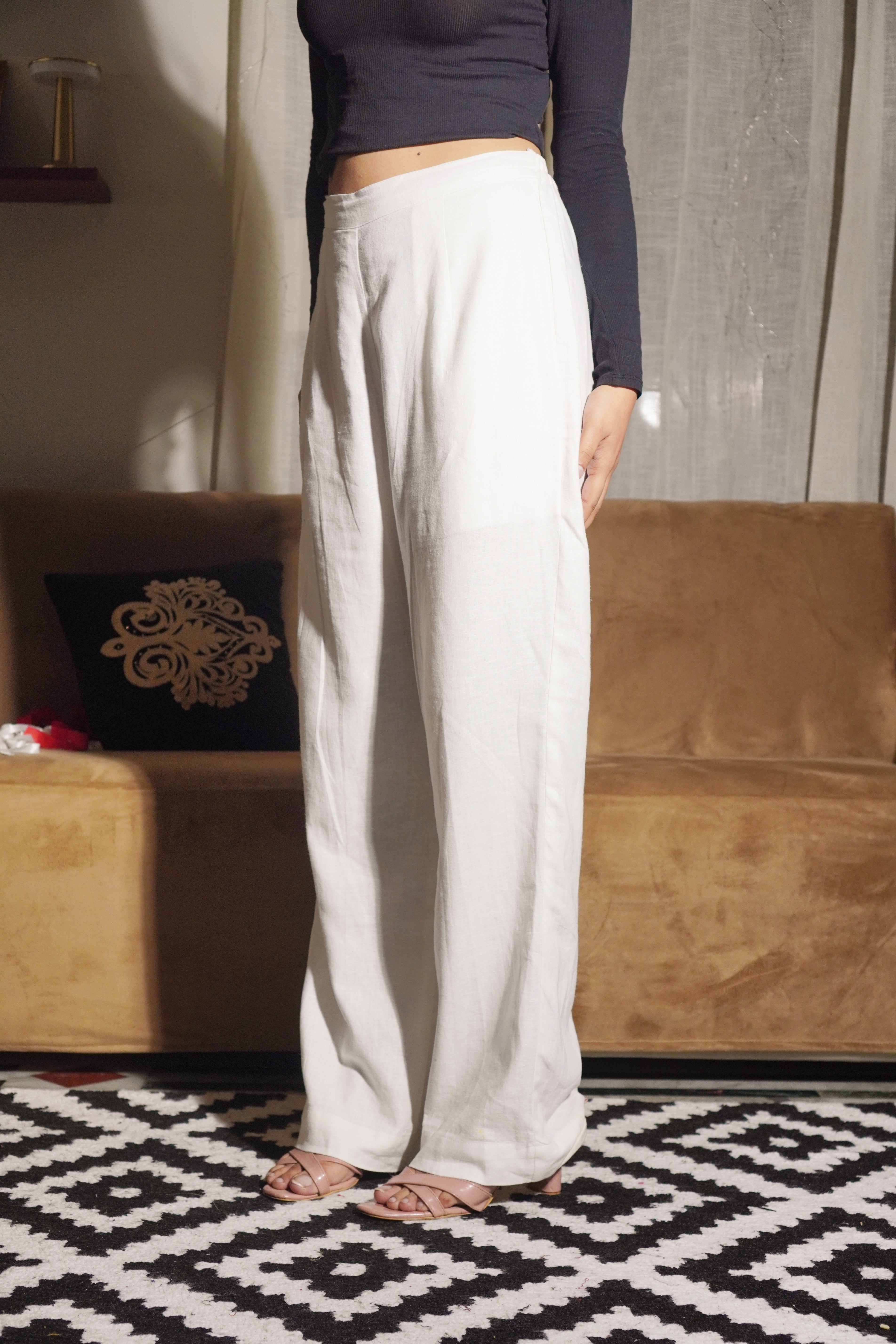 White wide leg linen pants