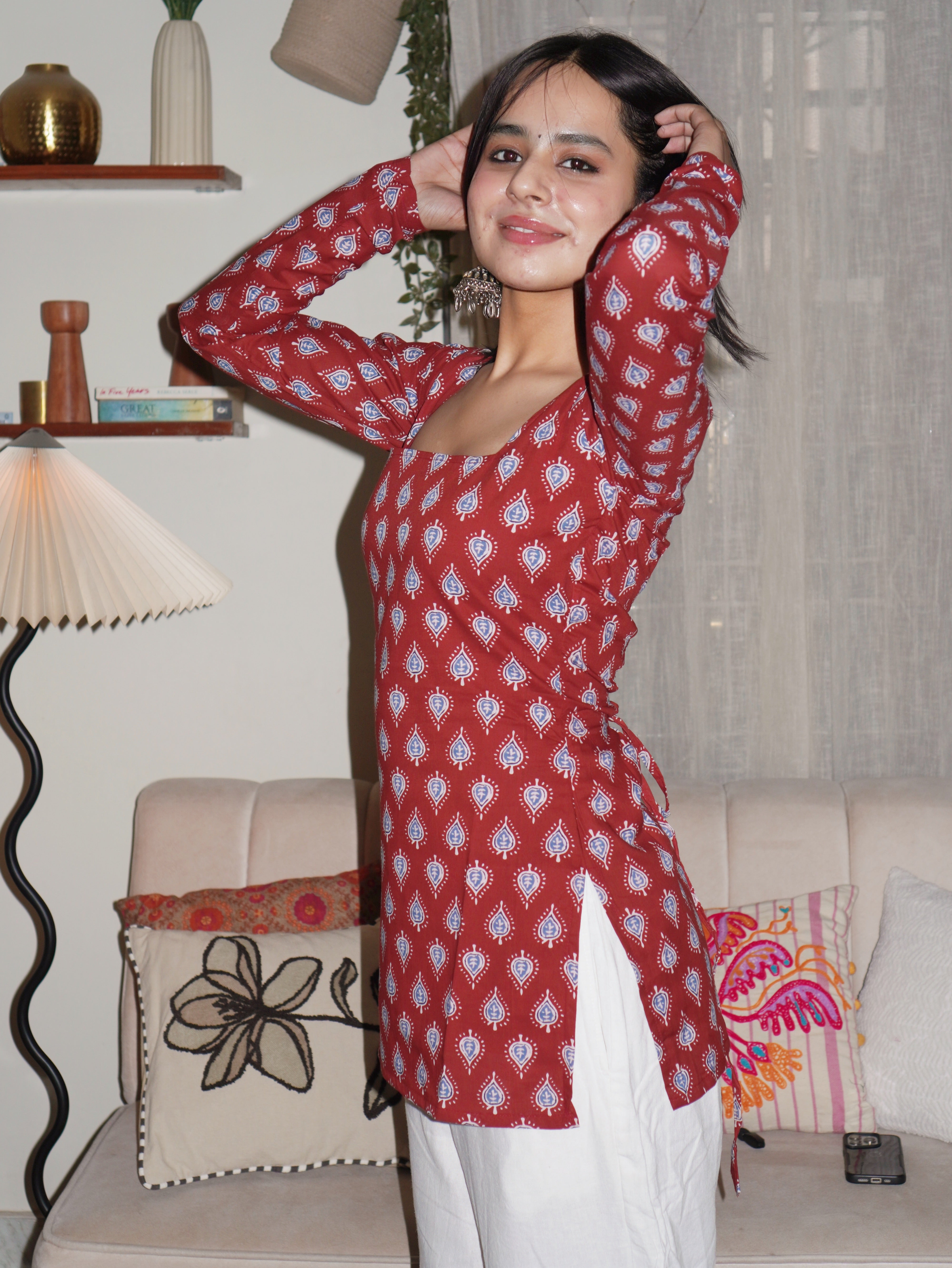 NAAZ FULL SLEEVED CORSET BACK KURTI