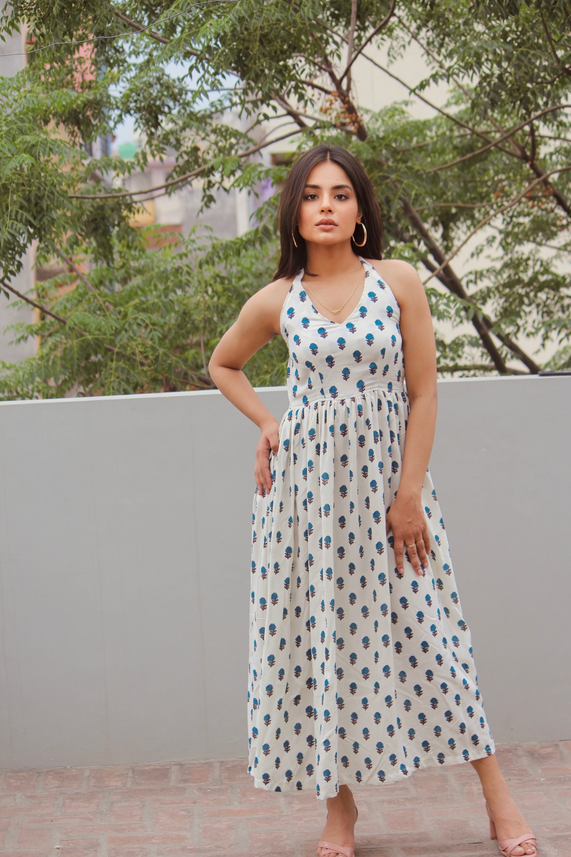 Indigo Halter Maxi Dress