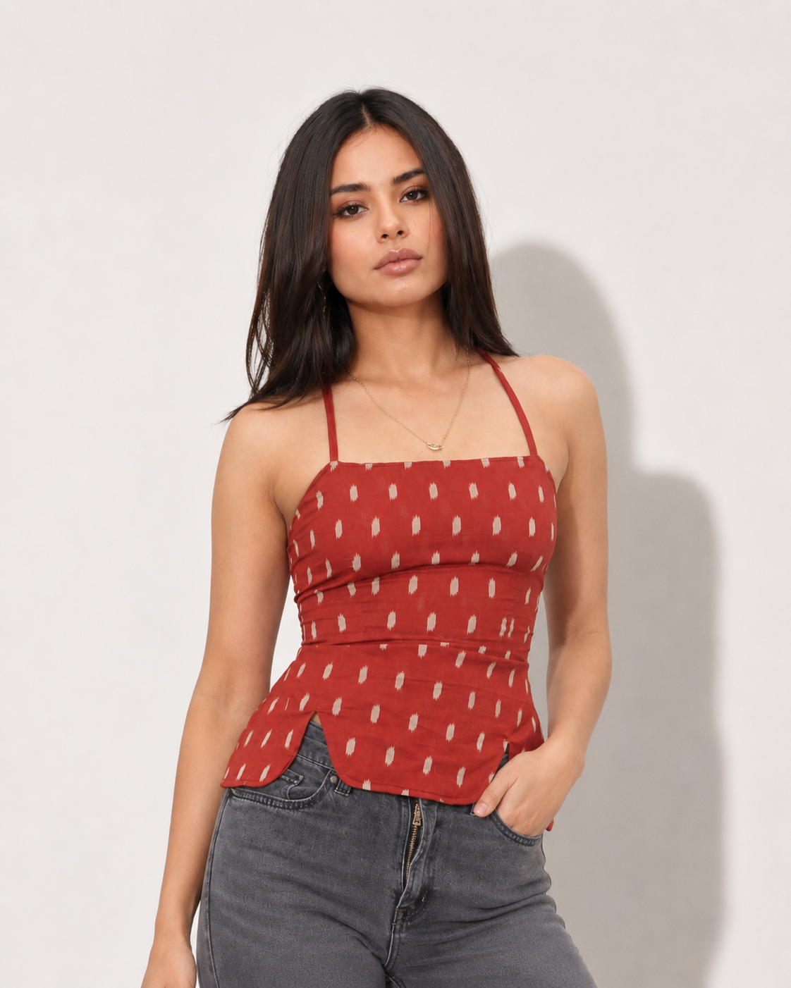 Rust Ikat Strappy Corset Top