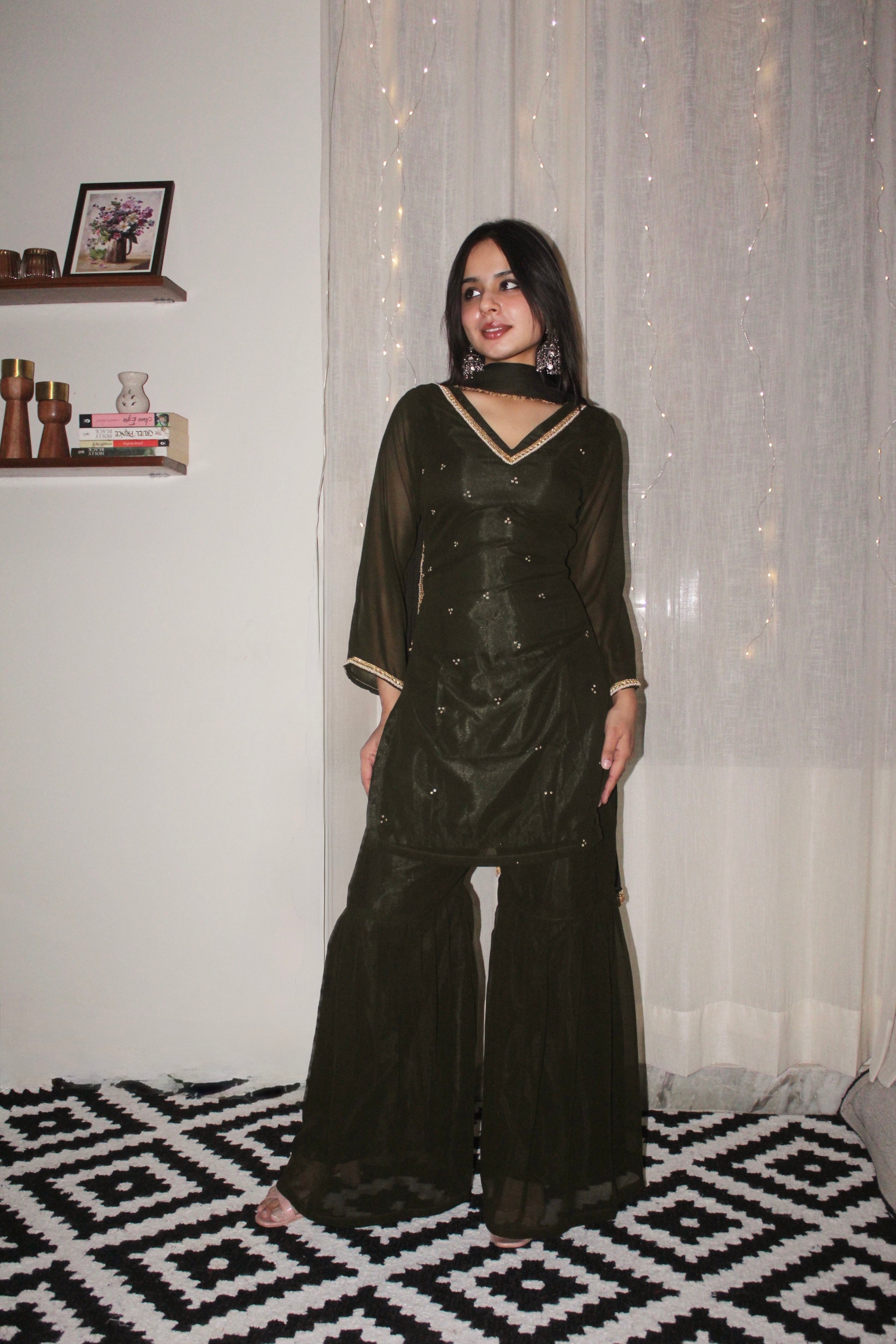 Ziya Olive Mirror Work Suit Set