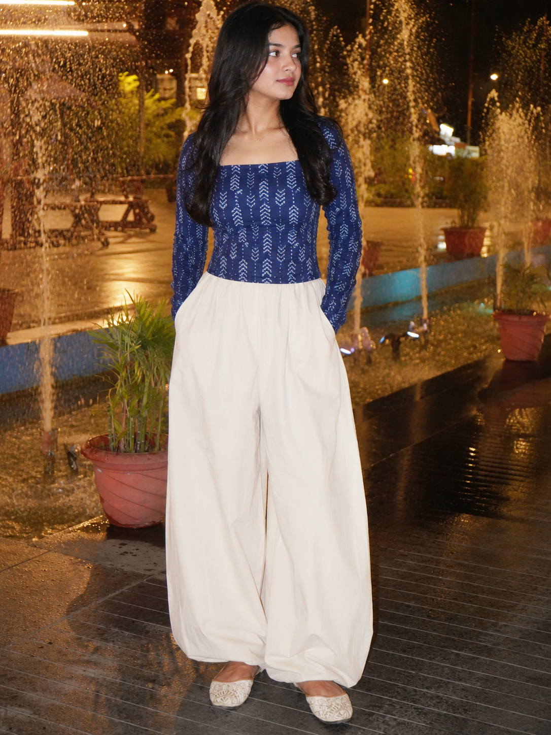Beige Balloon Fit Pants