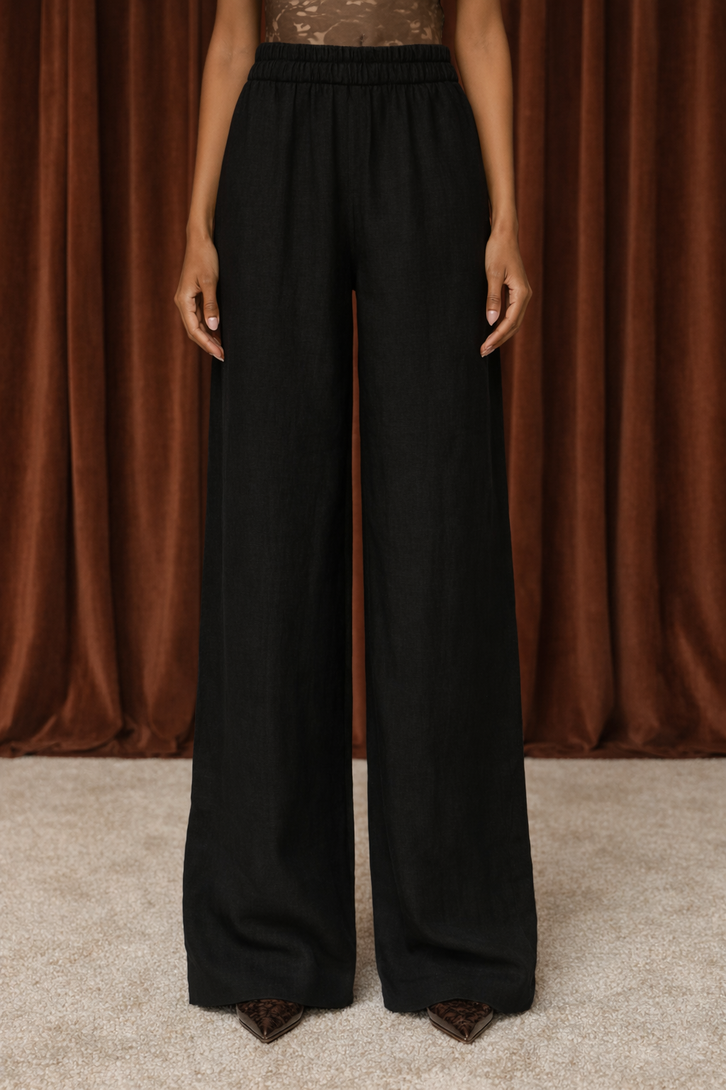 Black Wide Leg Linen Pants