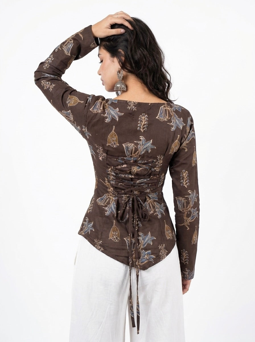 RUHI CRISS CROSS CORSET BACK TOP