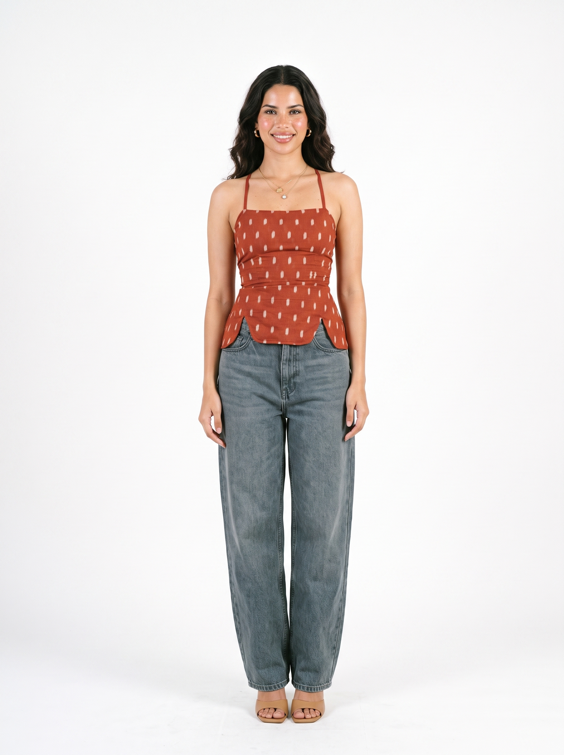 Rust Ikat Strappy Corset Top