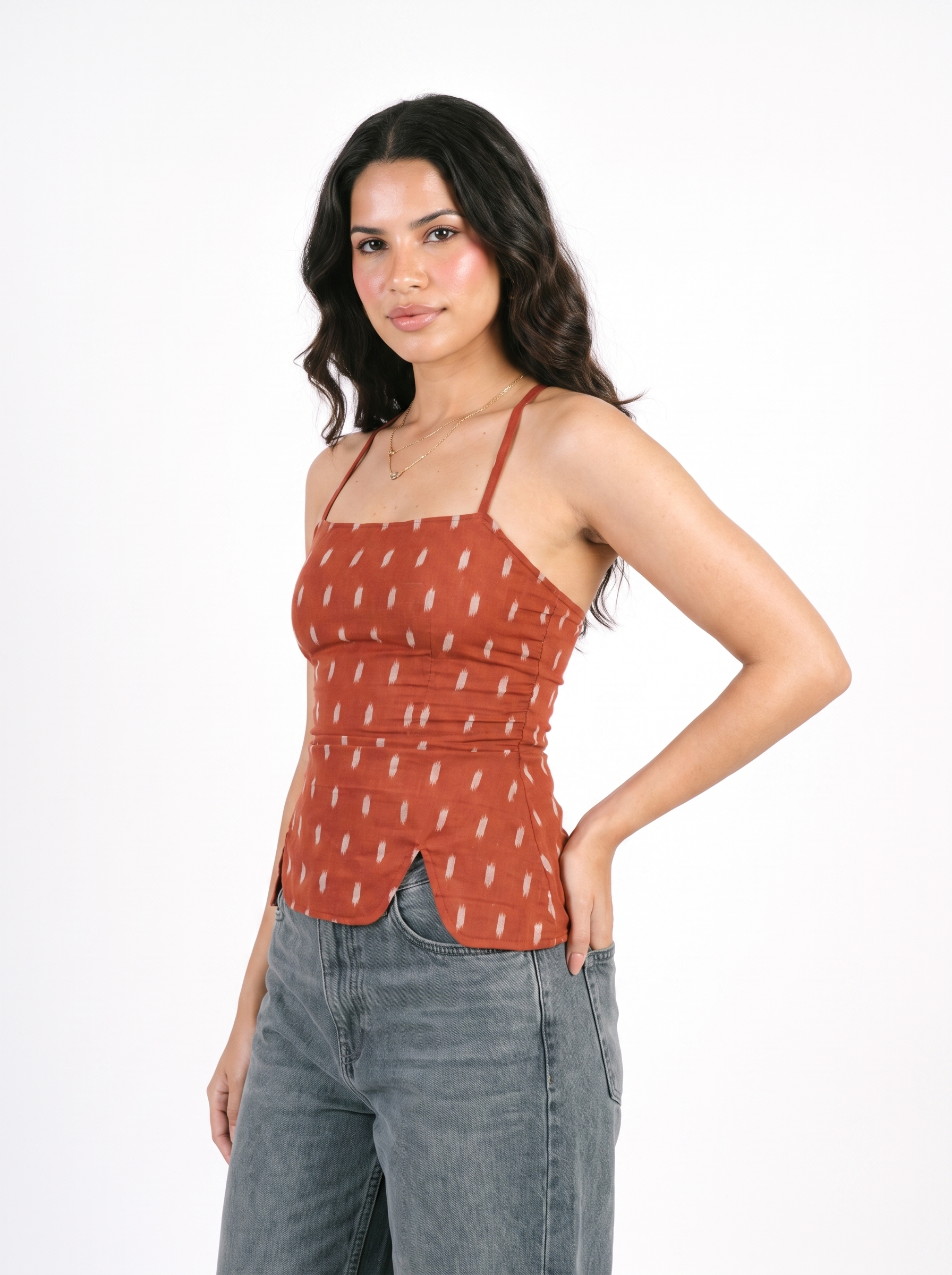 Rust Ikat Strappy Corset Top