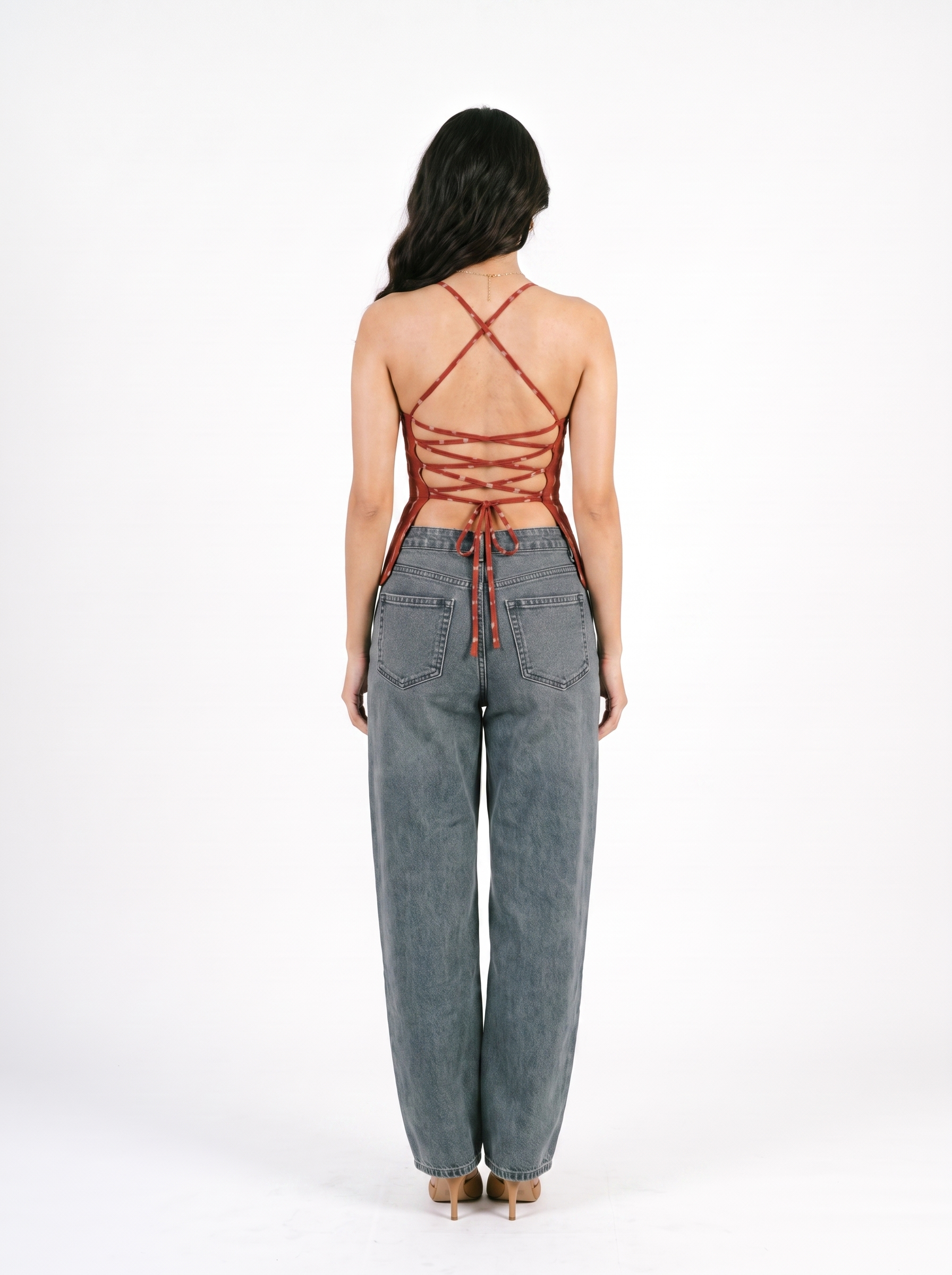 Rust Ikat Strappy Corset Top