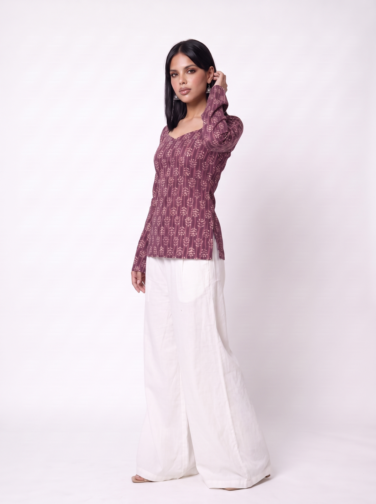Noorika Corset Back Short Kurti, Maroon Floral - SAYURI