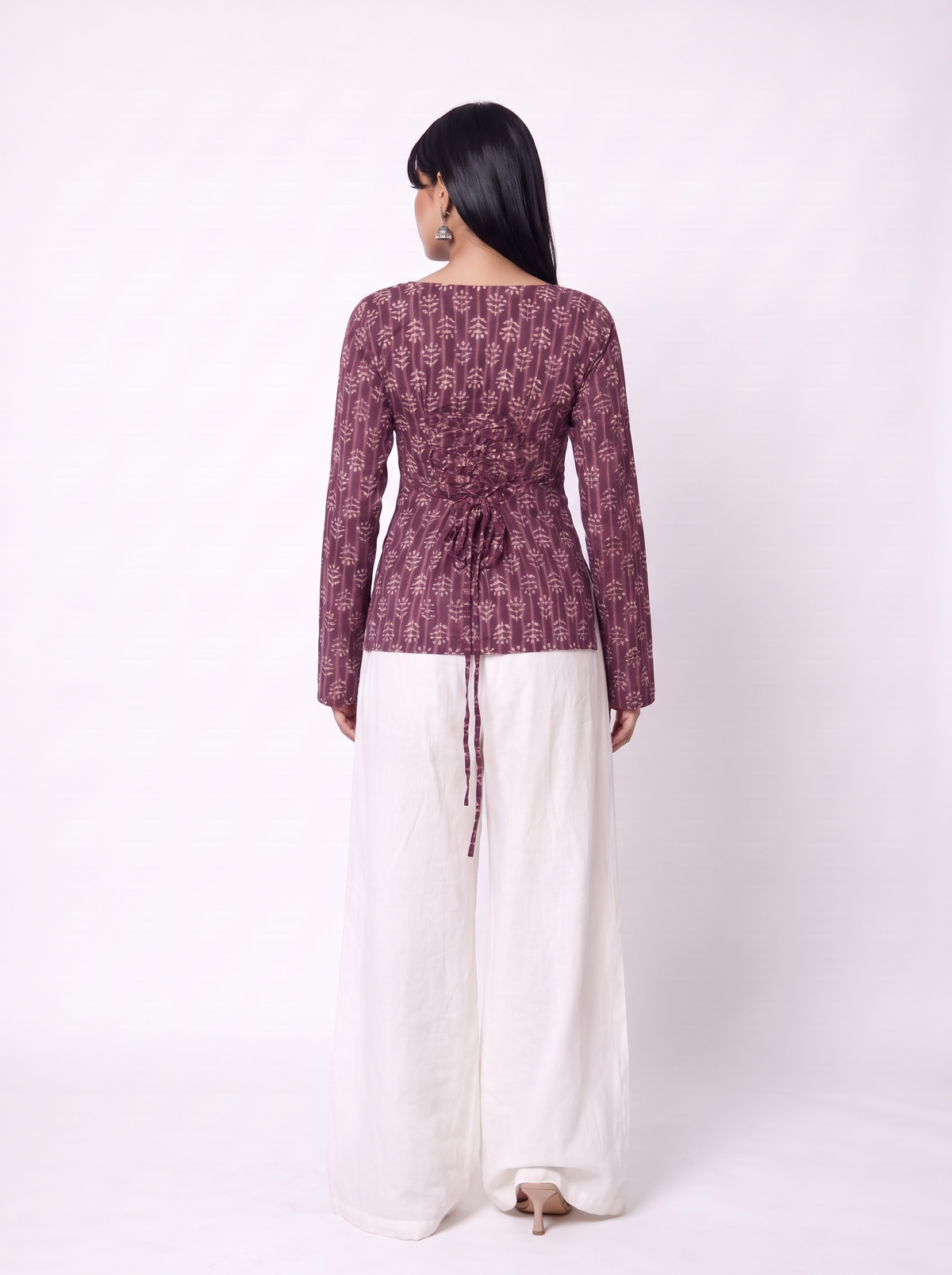 Noorika Corset Back Short Kurti, Maroon Floral - SAYURI
