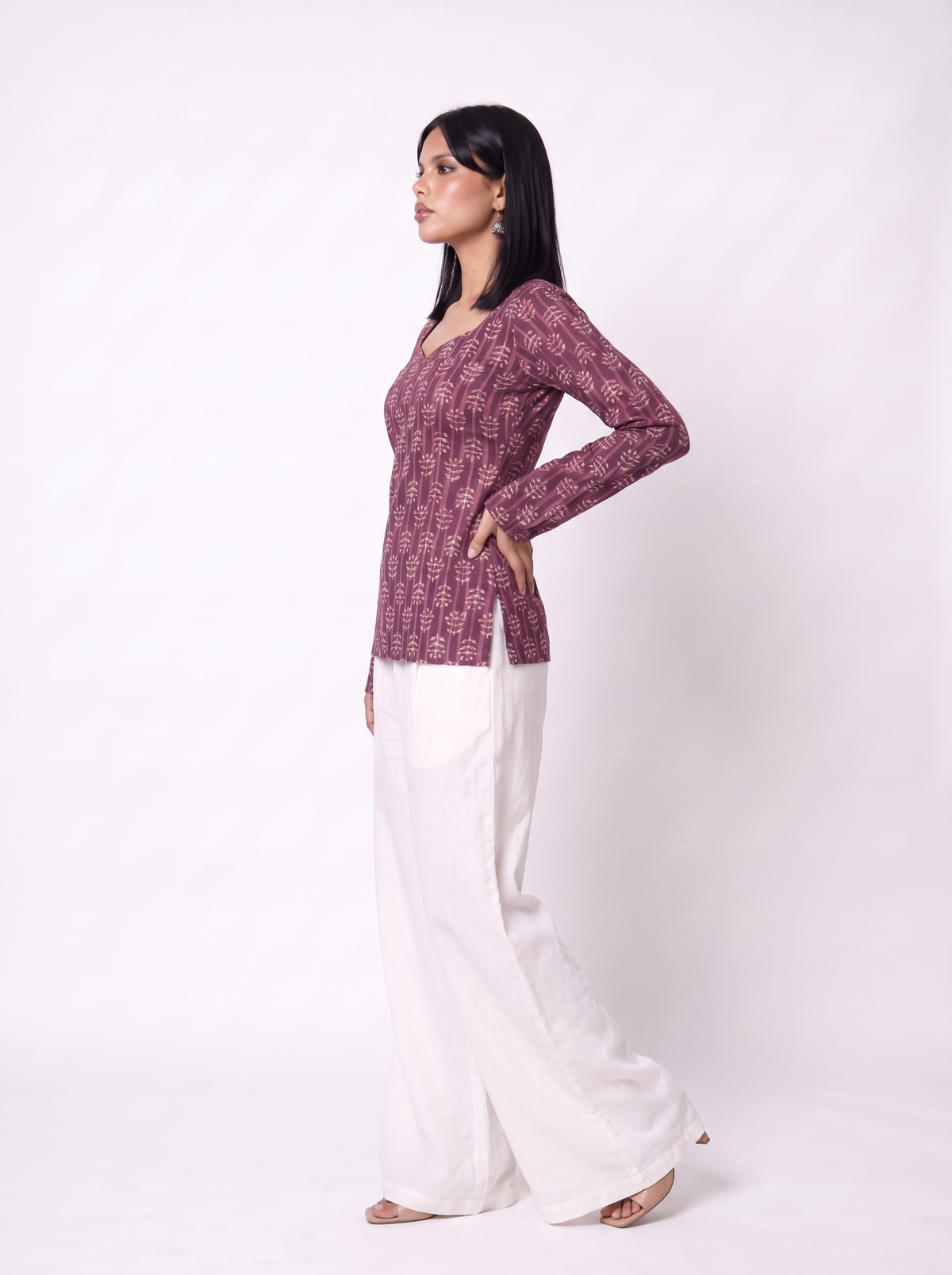 Noorika Corset Back Short Kurti, Maroon Floral - SAYURI