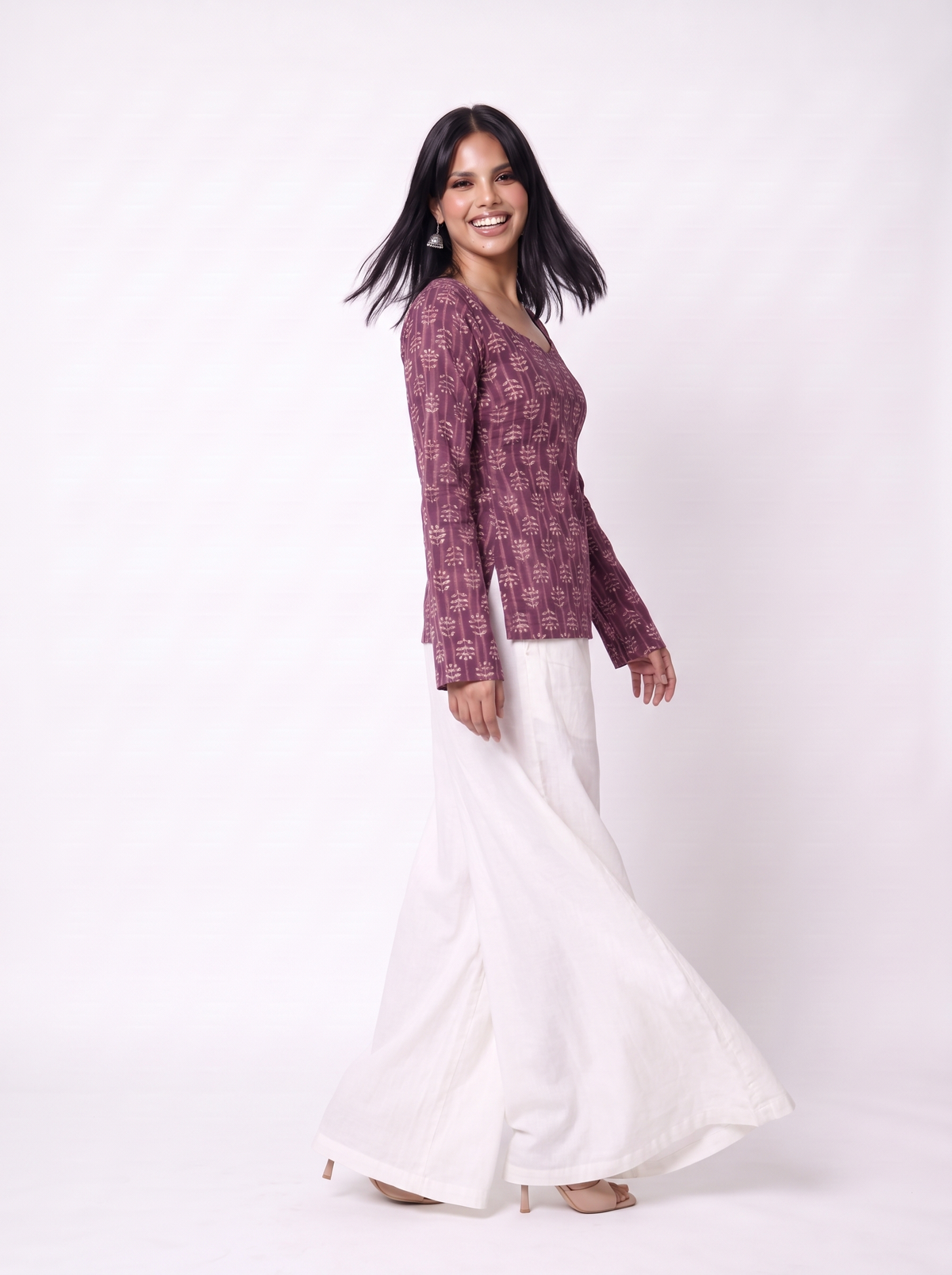 Noorika Corset Back Short Kurti, Maroon Floral - SAYURI