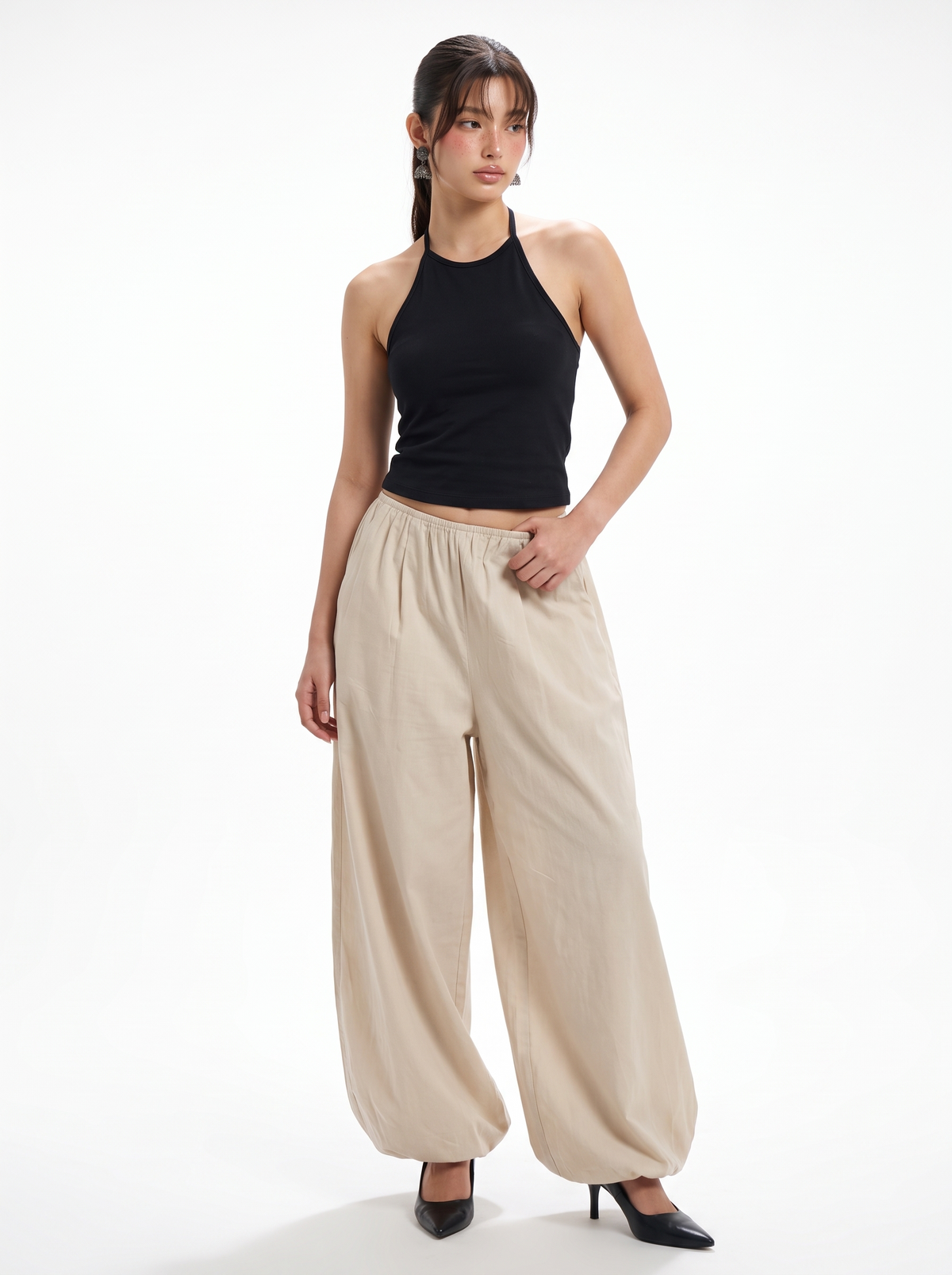 Beige Balloon Fit Pants