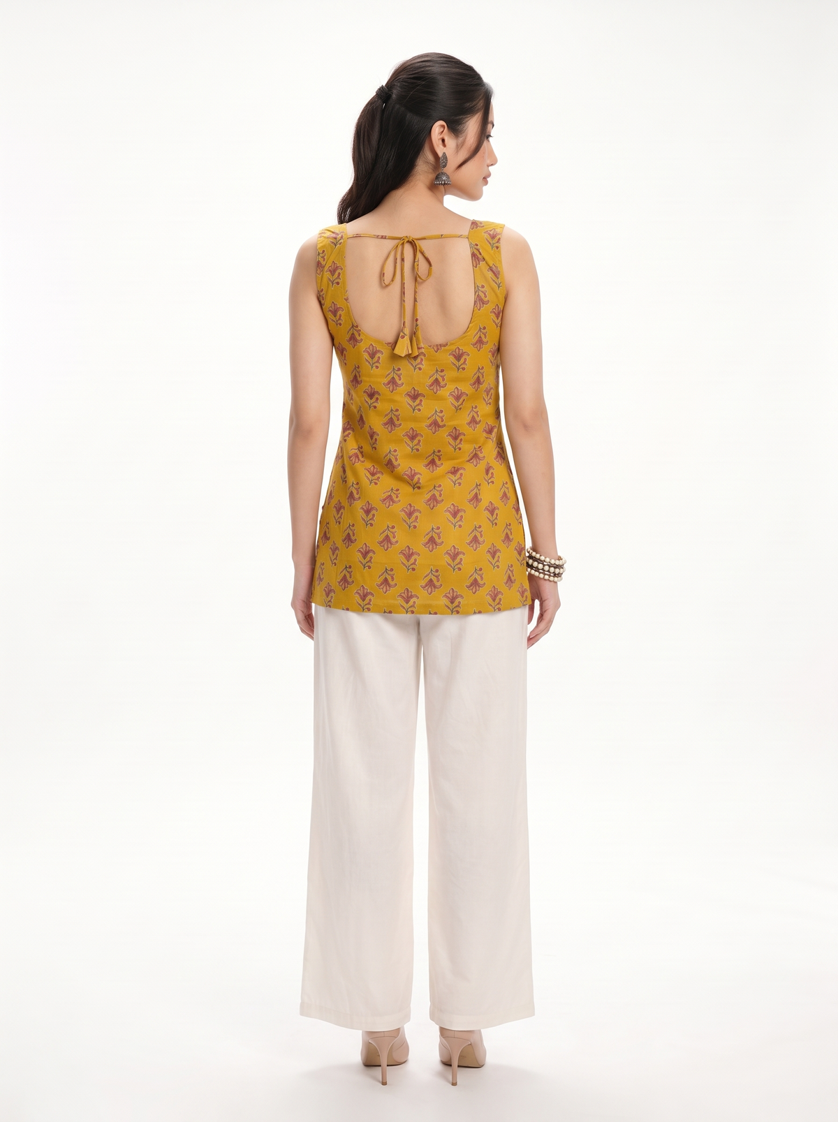 Saanjh Mustard Deep Back Sleeveless Kurti