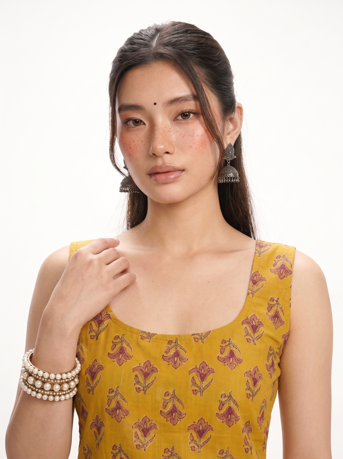 Saanjh Mustard Deep Back Sleeveless Kurti