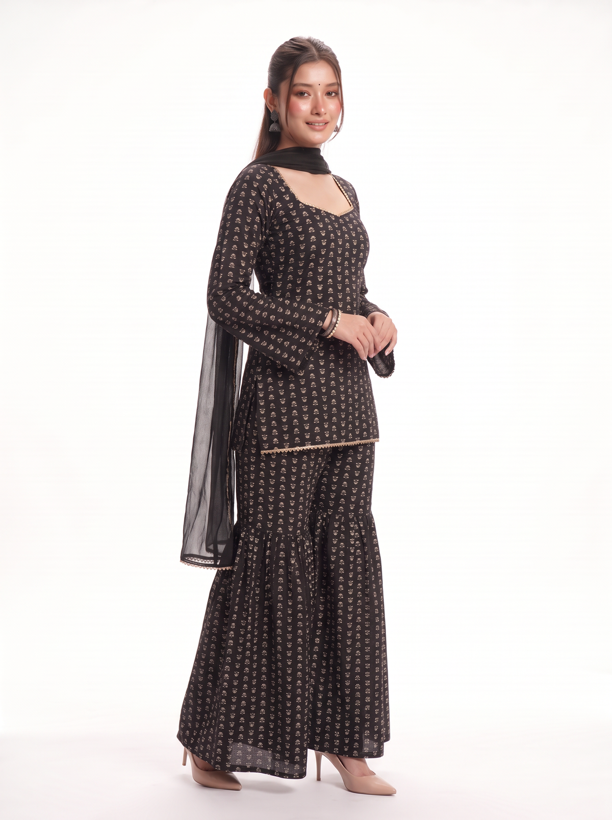 Zareen Black Printed Sharara Set with Dupatta - SAYURI