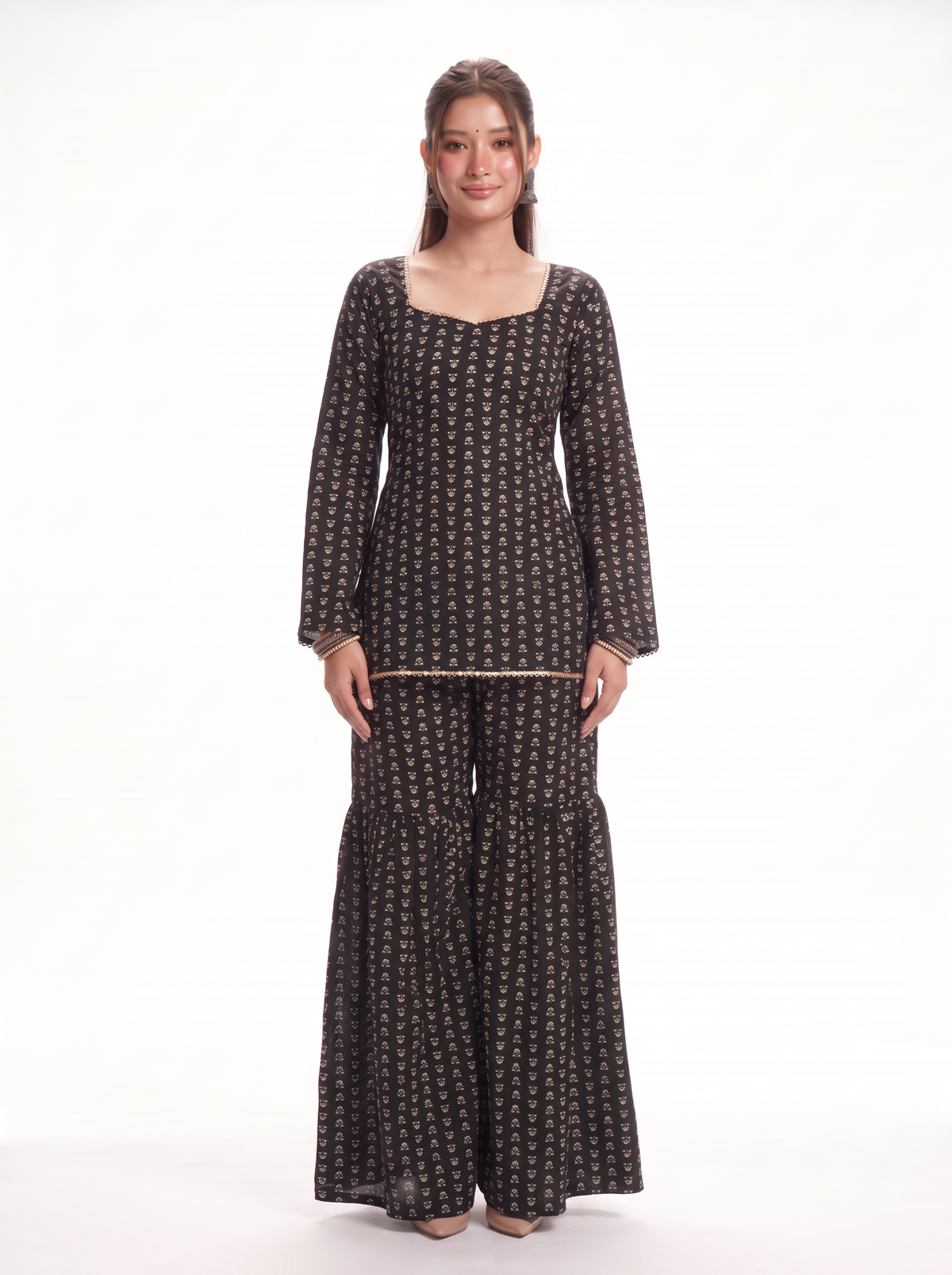 Zareen Black Printed Sharara Set with Dupatta - SAYURI