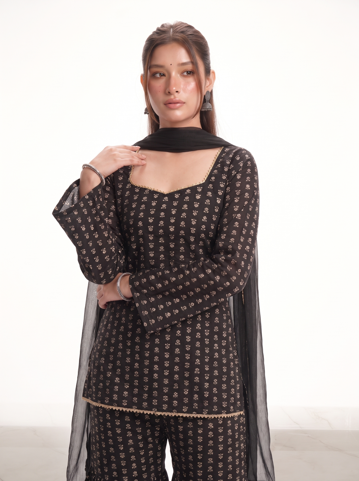 Zareen Black Printed Sharara Set with Dupatta - SAYURI