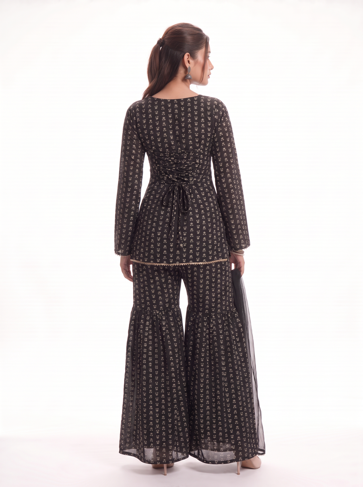 Zareen Black Printed Sharara Set with Dupatta - SAYURI